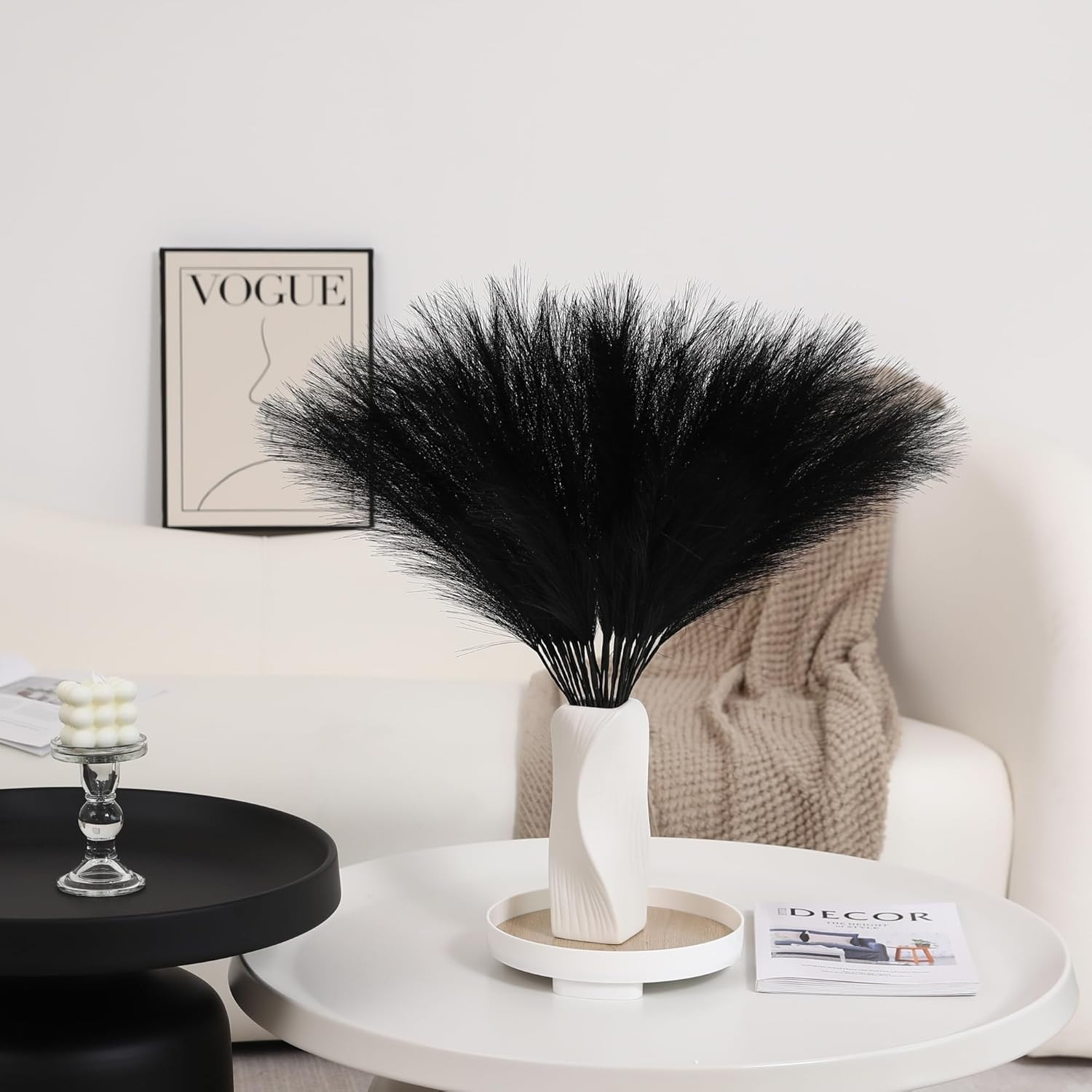30Pcs Black Pampas Grass – 24 Inch Faux Pampas Grass Decor, Short Artificial Pam