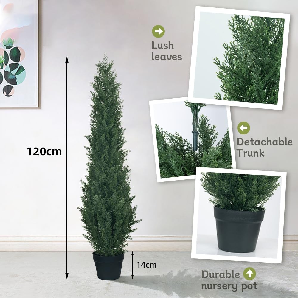 4ft Artificial Cedar Topiary Trees – Fake Boxwood Topiary Cypress Trees Potte…