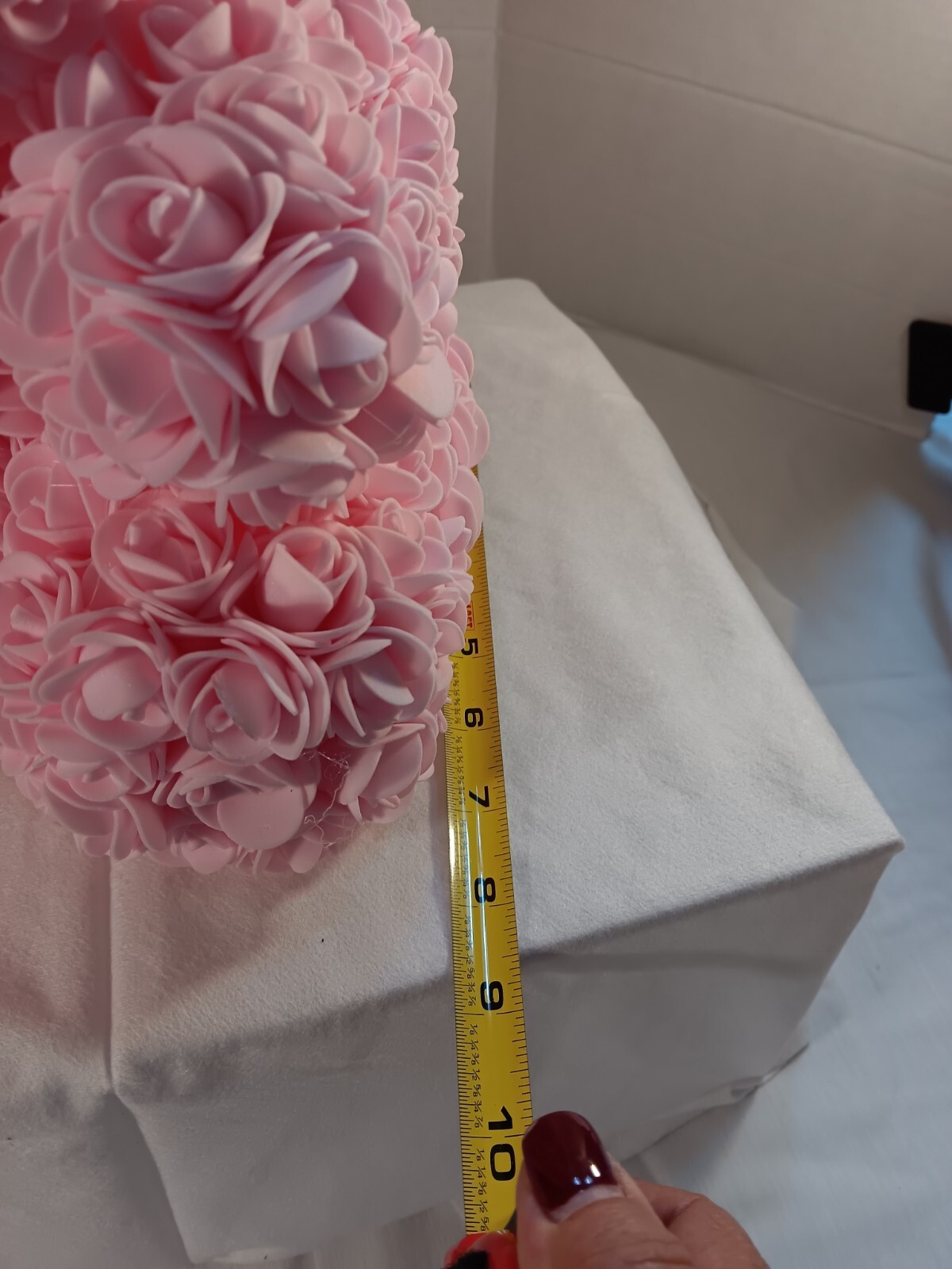 Pink Rose Teddy Bear – Artificial Foam Flower Bear with Bow – 11″ Romantic Gift