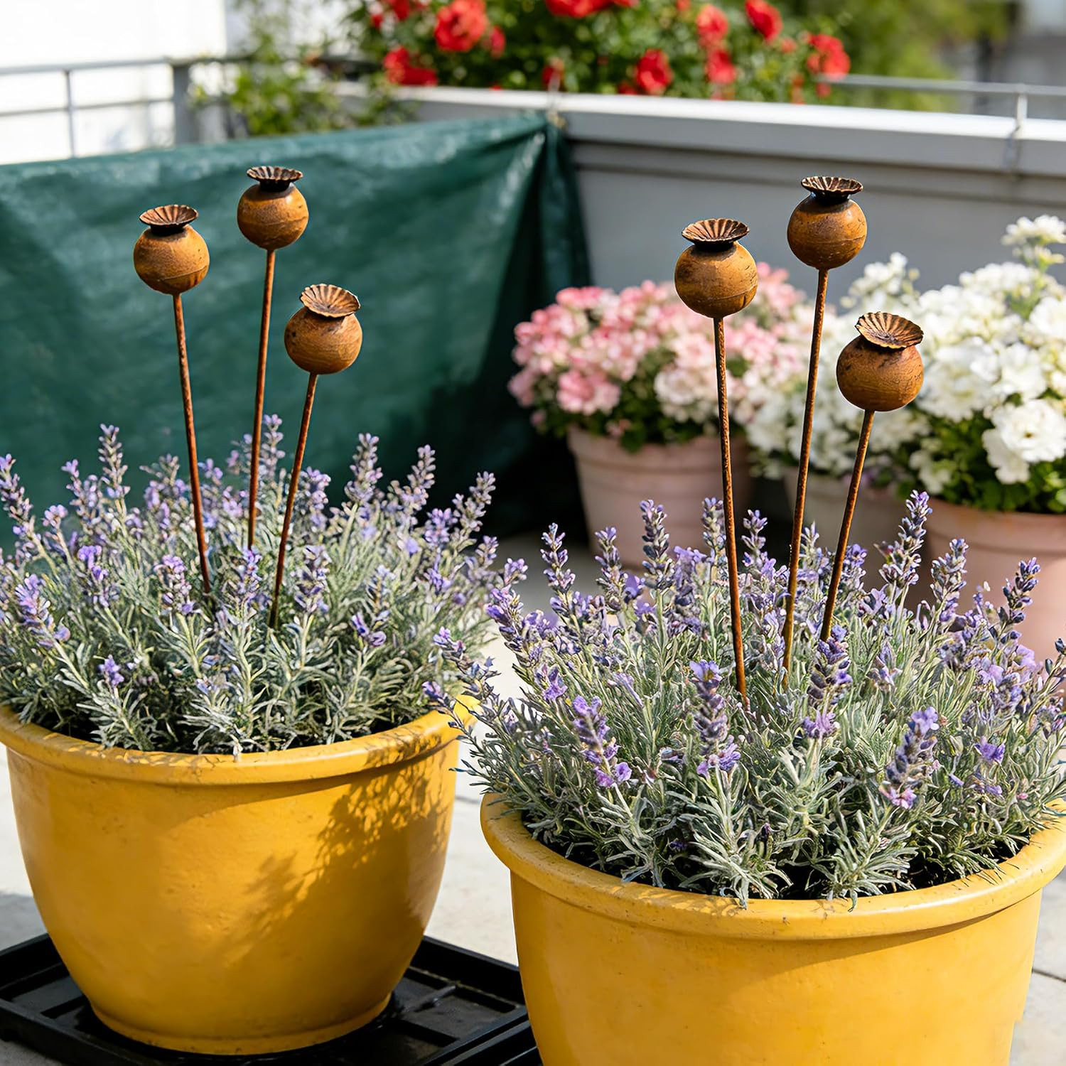Metal Flowers for outside – 3PCS Decorative Garden Stakes, Flower Bed Decoration