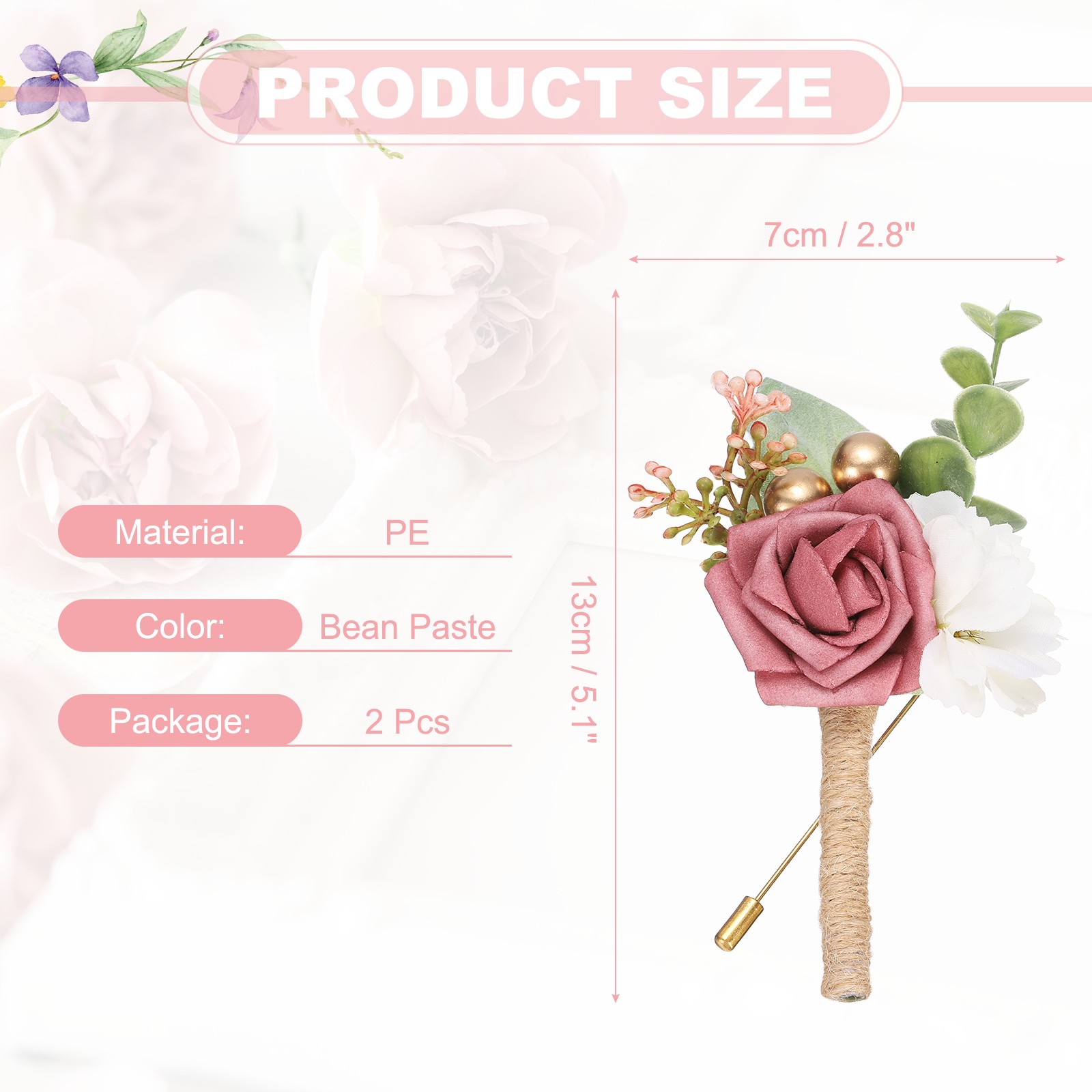 Bean Paste Wedding Boutonnieres for Men 2Pcs Rope Artificial Flowers