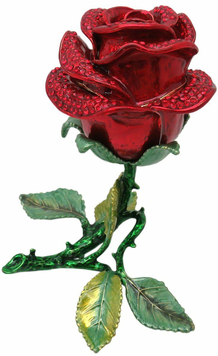 Red Rose Jeweled Trinket Box with Austrian Crystals