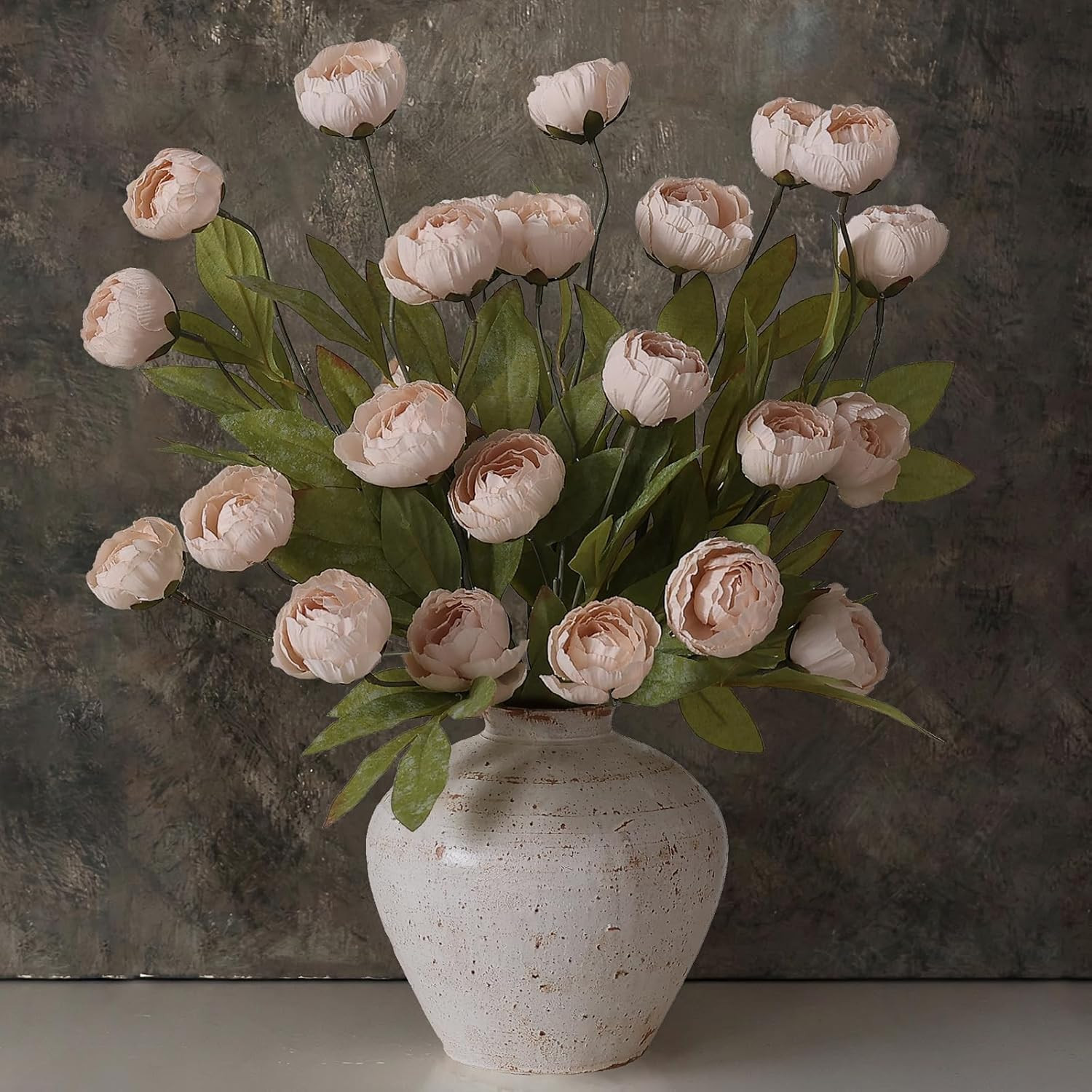 12 Pcs Beige Faux Silk Peony Flowers for Wedding Centerpieces & Arrangements