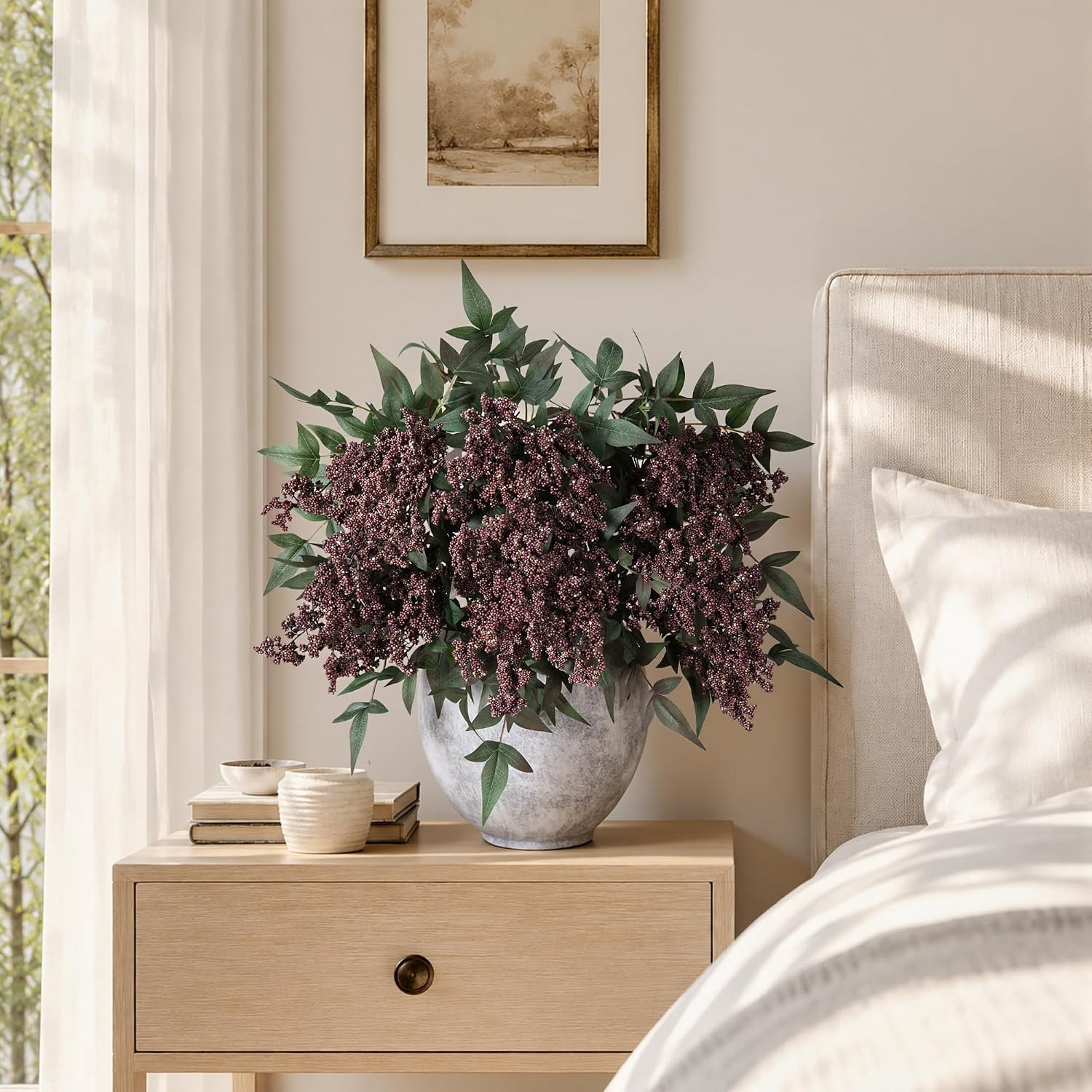 35″ Faux Berry Stems – 3 Pcs Dusty Plum for Home Decor & Weddings
