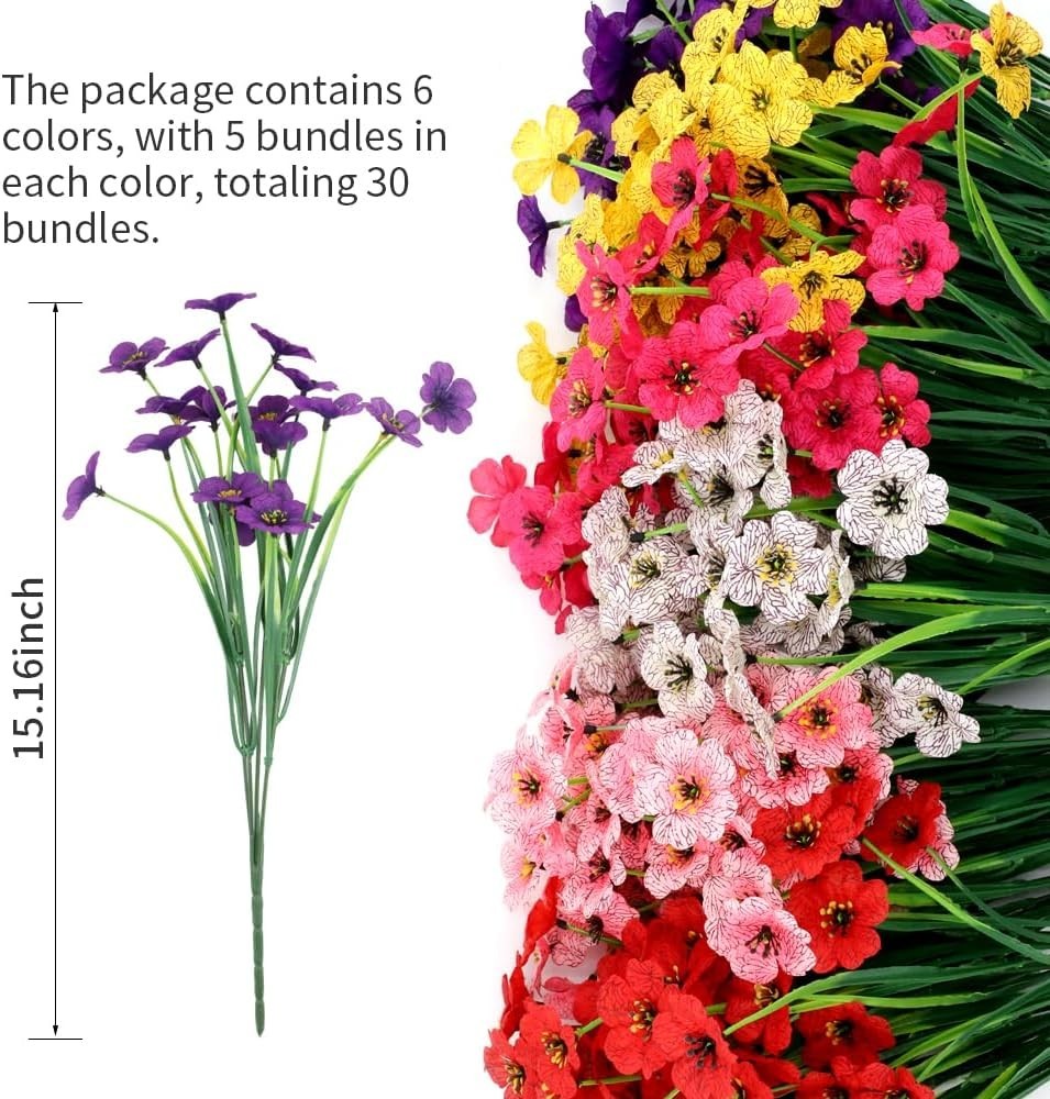 Charming 30 Bundle Artificial Flowers – Low Maintenance Decor for Home & Garden