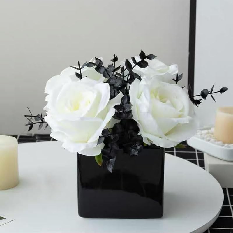 Artificial Flowers with Small Ceramic Vases, Roses in Vases Plastic Artificia
