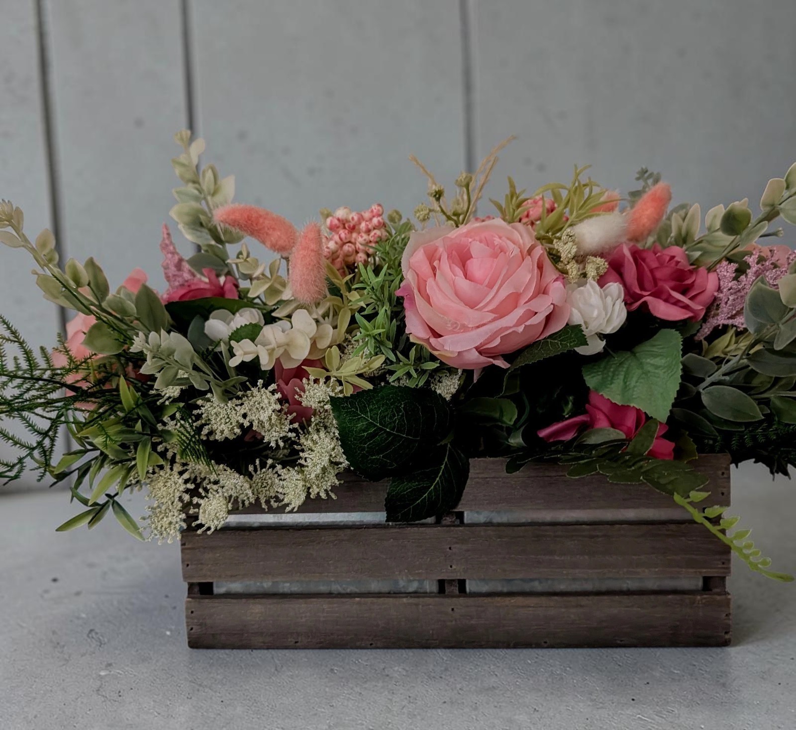 Large Rustic Peony Bouquet in Wood Crate – Country Charm