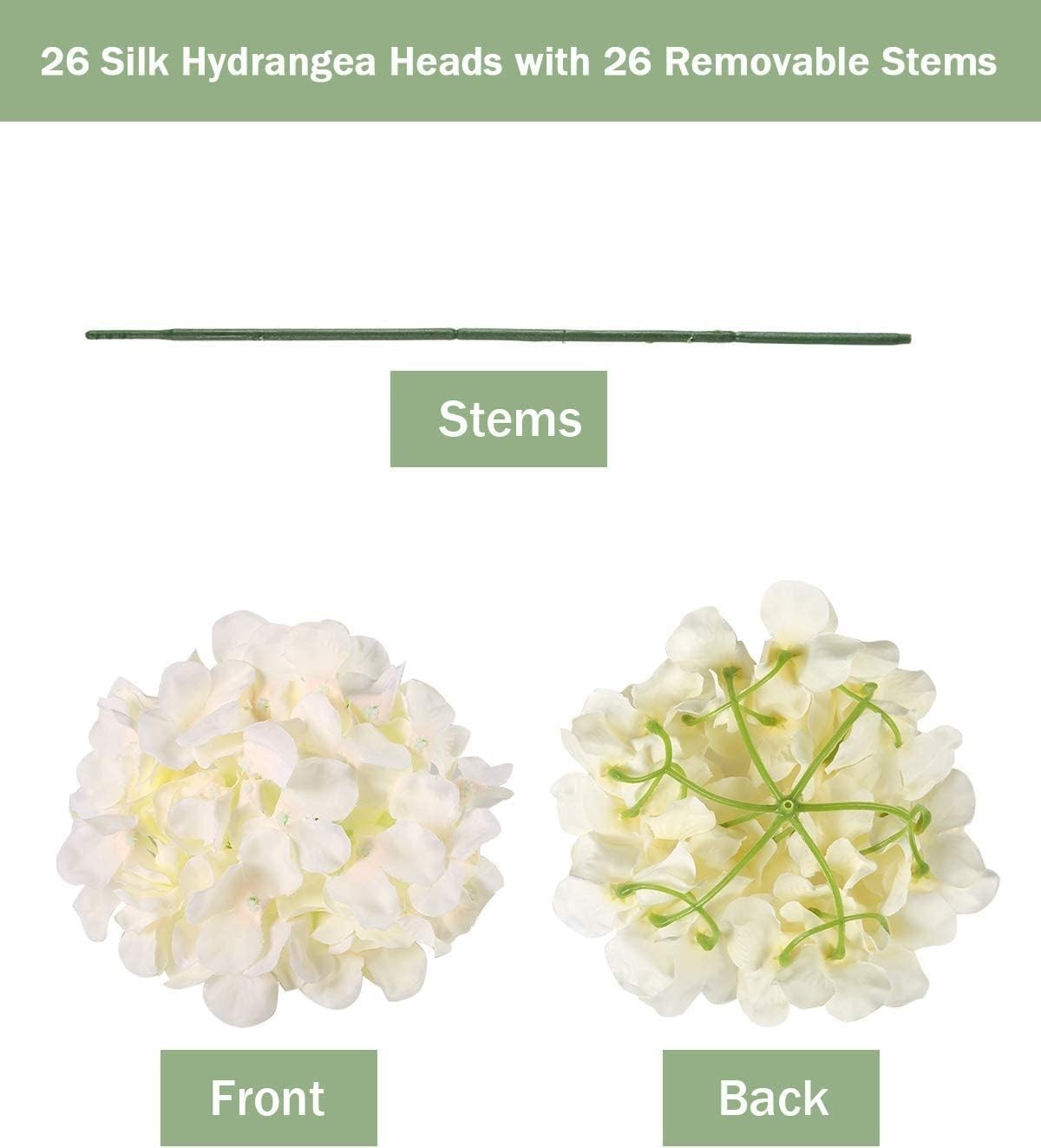 Artificial Hydrangea Flowers Silk Stems 26pcs for Wedding Party Home Decor