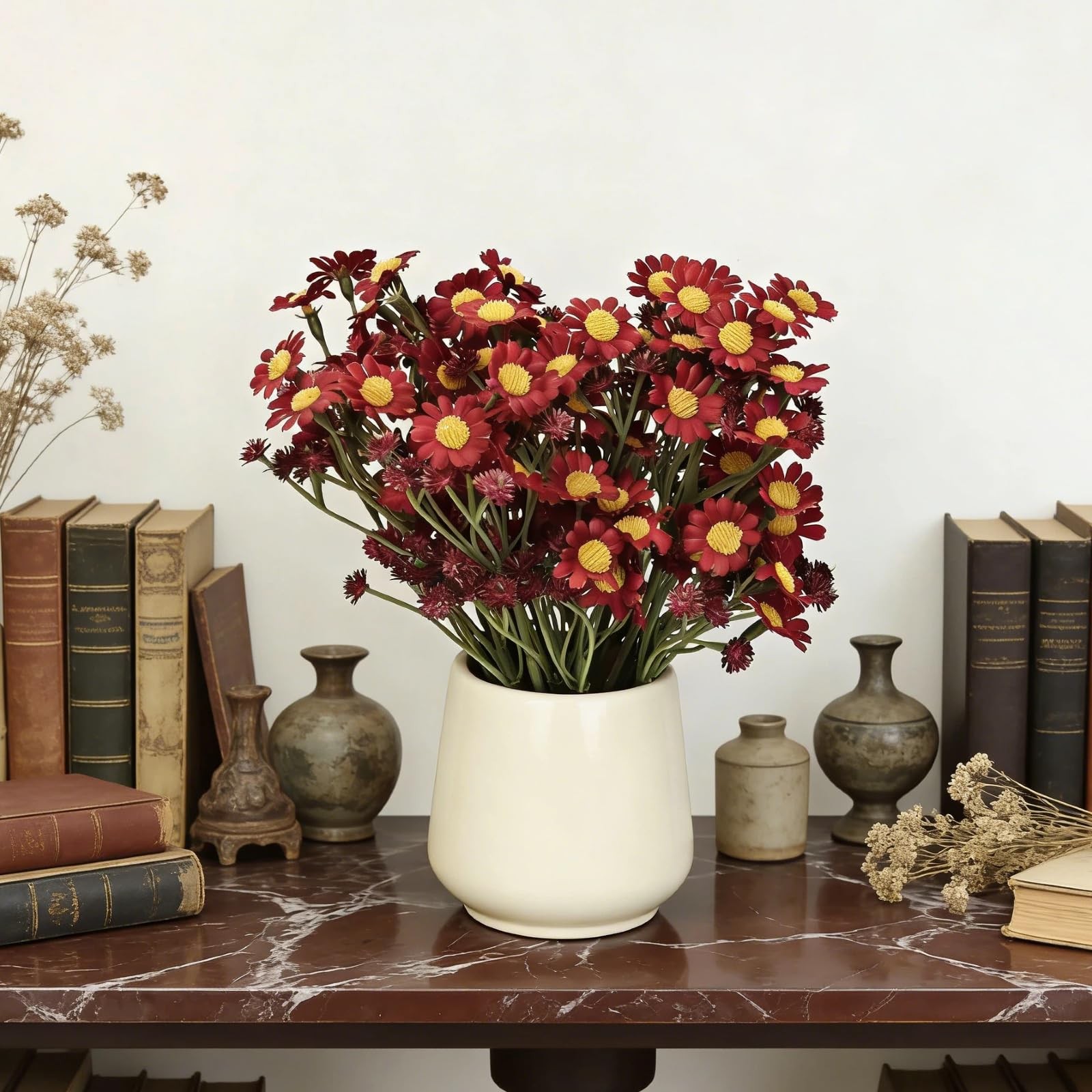 Small Daisy Flowers Artificial Wildflowers Chamomile Red 18 Pcs