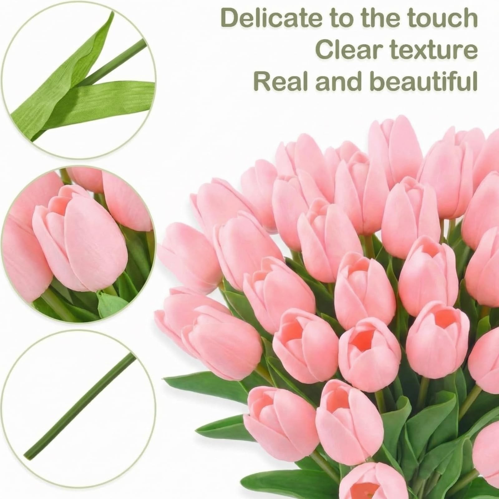 30 PCS Pink Artificial Tulip With Clear Vase Faux Bouquet Floral Centerpiece