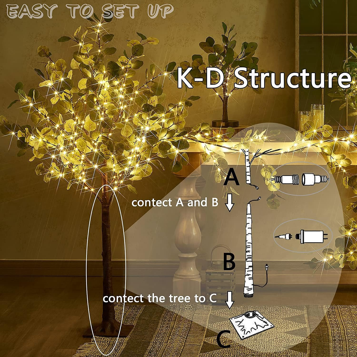 4ft Lighted Eucalyptus Tree with 160 LED Lights for Indoor/Outdoor Decor