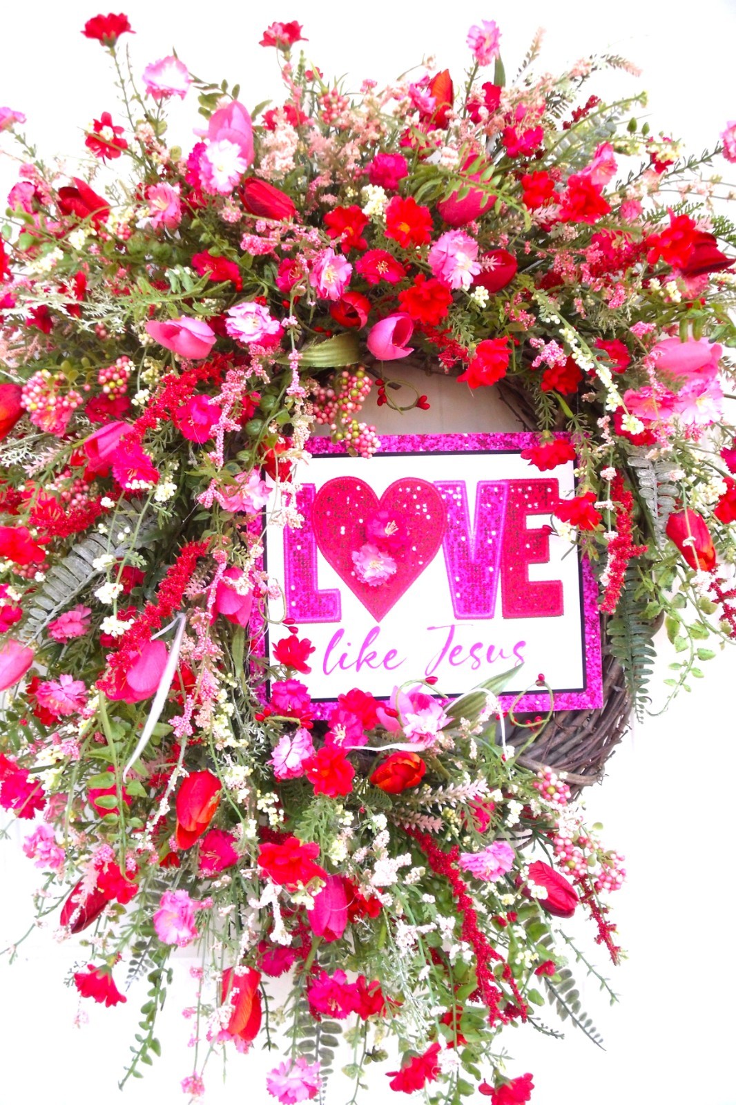 Wildflower Spiritual Door Wreath, Pinks/Reds/Whites Spring Easter Any Season