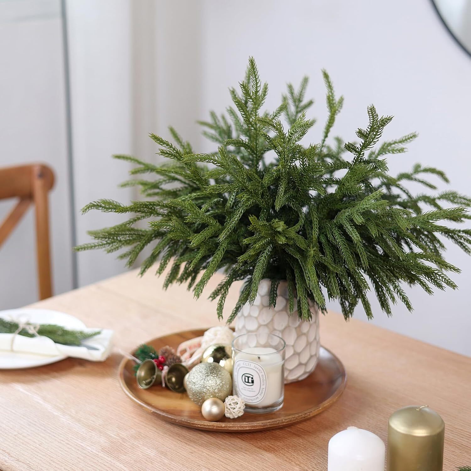16 Pcs Christmas Norfolk Pine Branches, 18 Inch Real Touch Artificial Norfolk