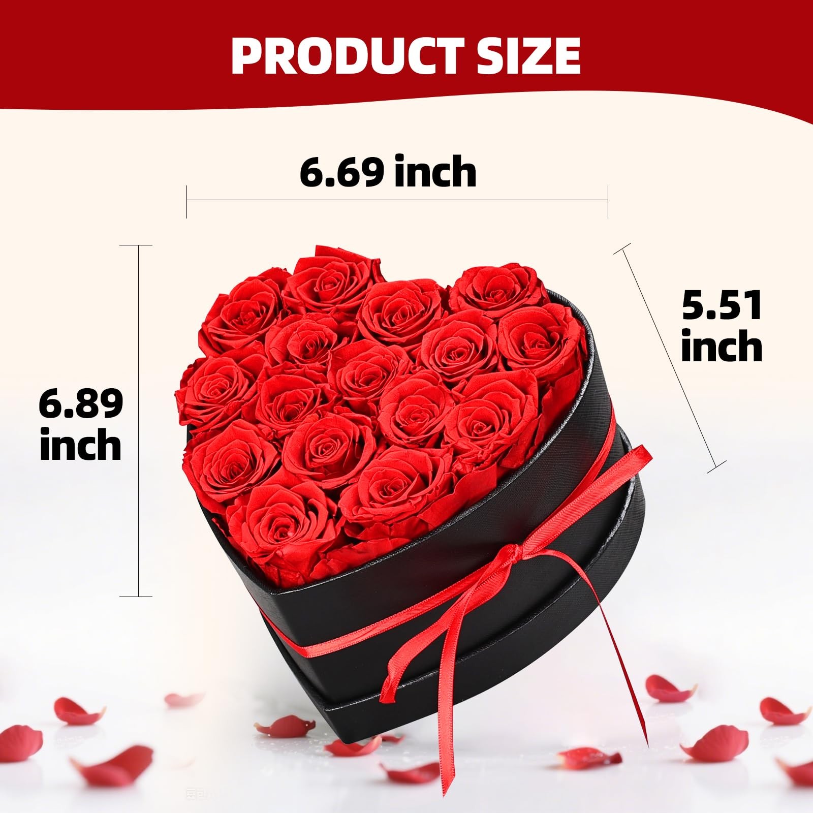 16 PCS Preserved Red Roses Forever Flowers Black Box With Bow Birthday Gift