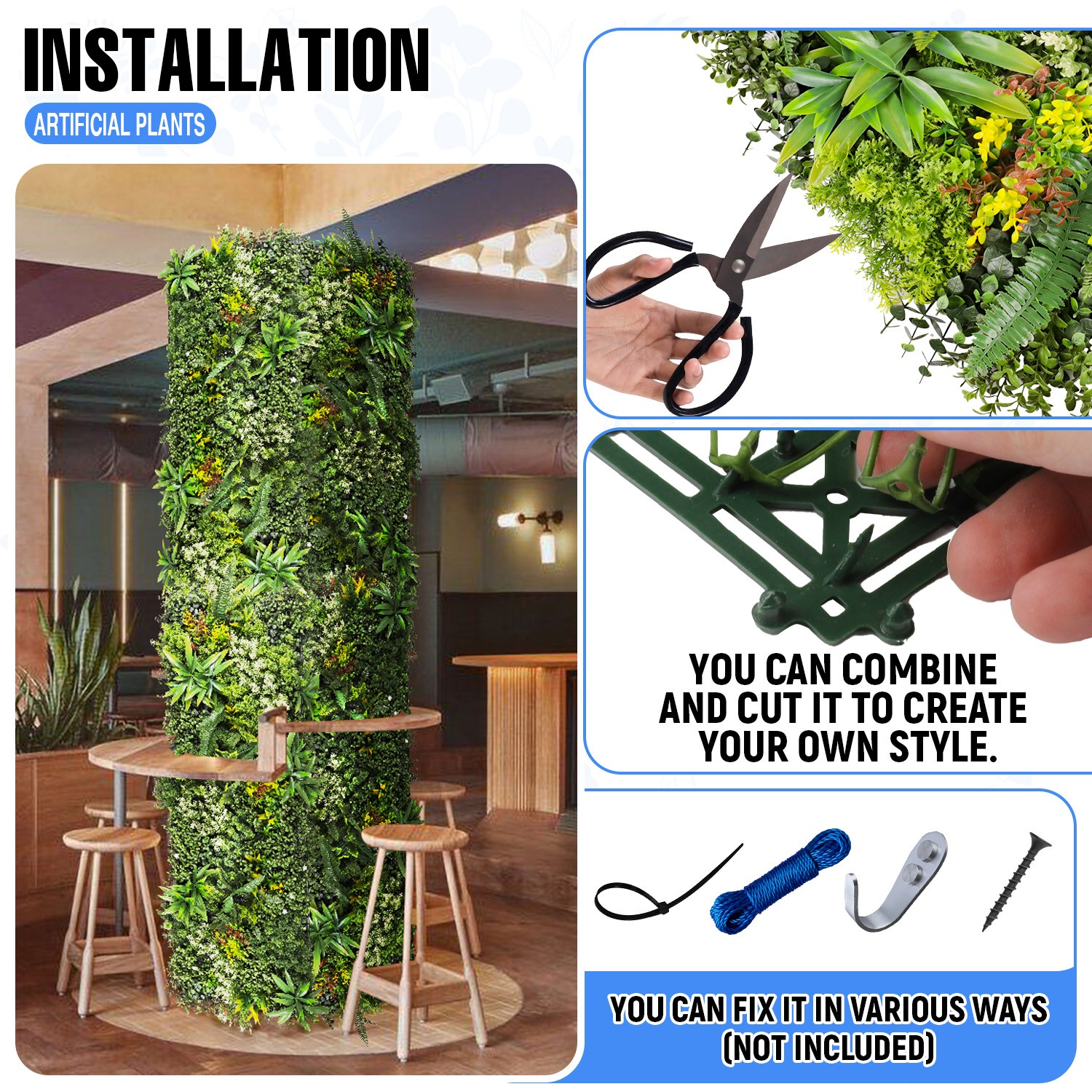 20″ x 20″ Artificial Plant Fence Panel Wall Decor Grass Mixed Home Garden Decor