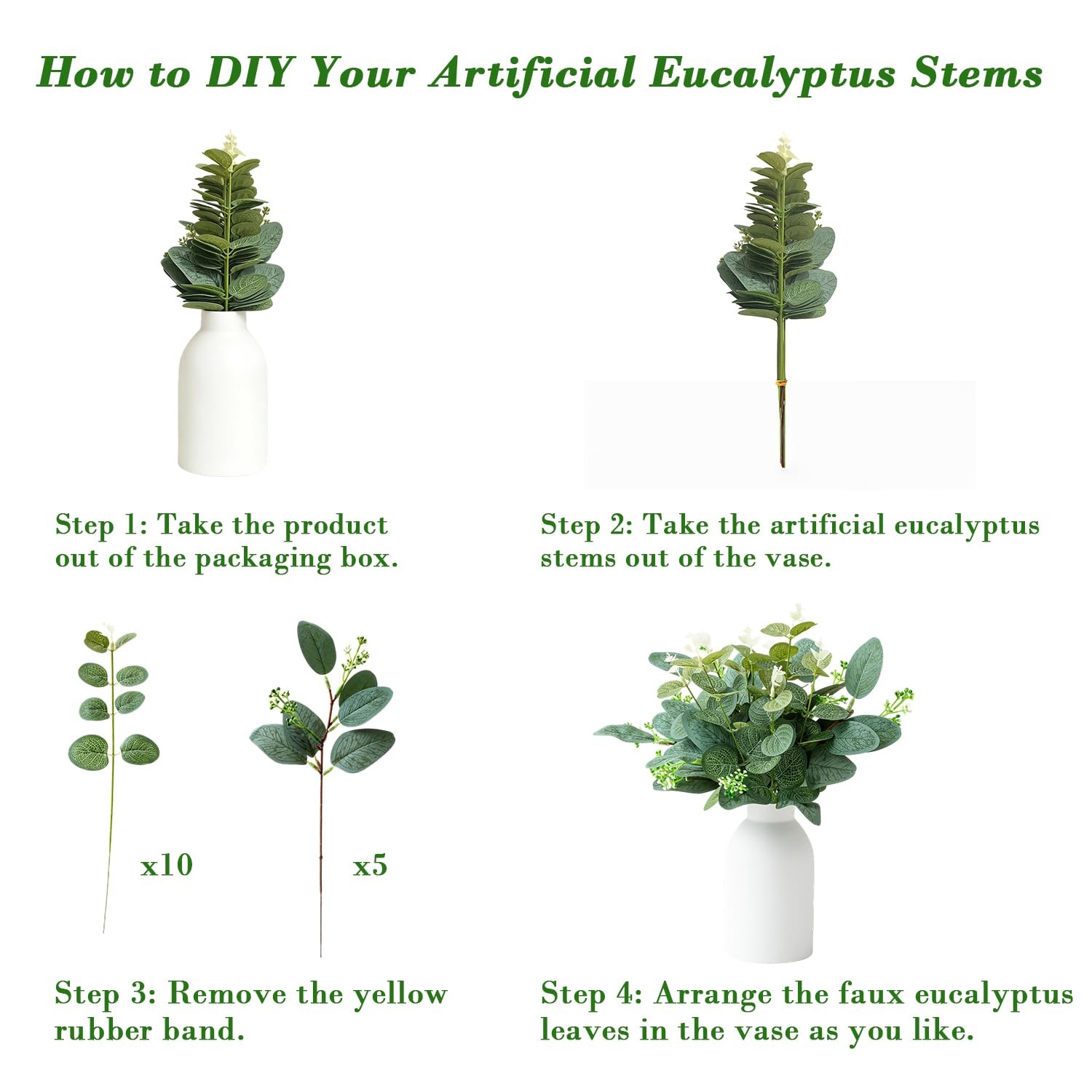Artificial Eucalyptus Stems in Ceramic Vase, Fake Plants for Home Decor, Faux…