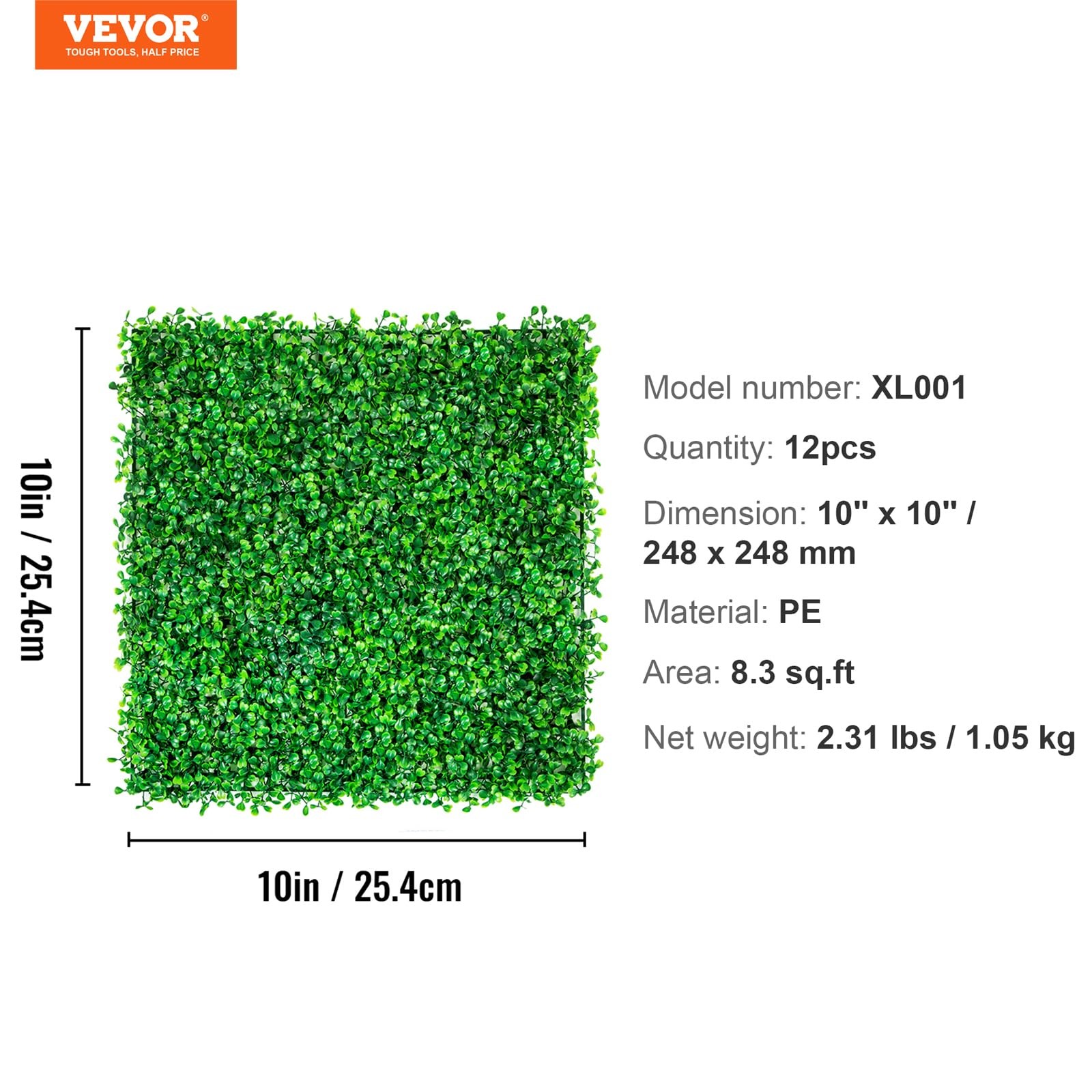 12Pcs Green Artificial Plant Hedge Wall Panels 10×10 PE Material Indoor Outdoor
