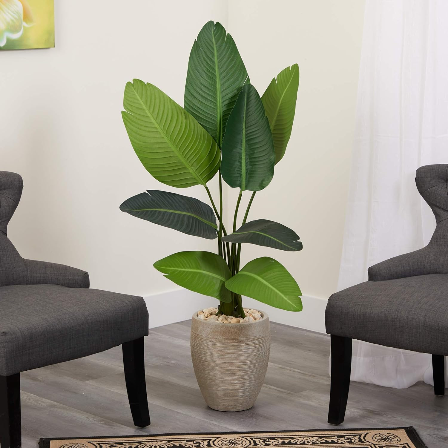 50″ Travelers Palm Artificial Tree in Sand Planter –