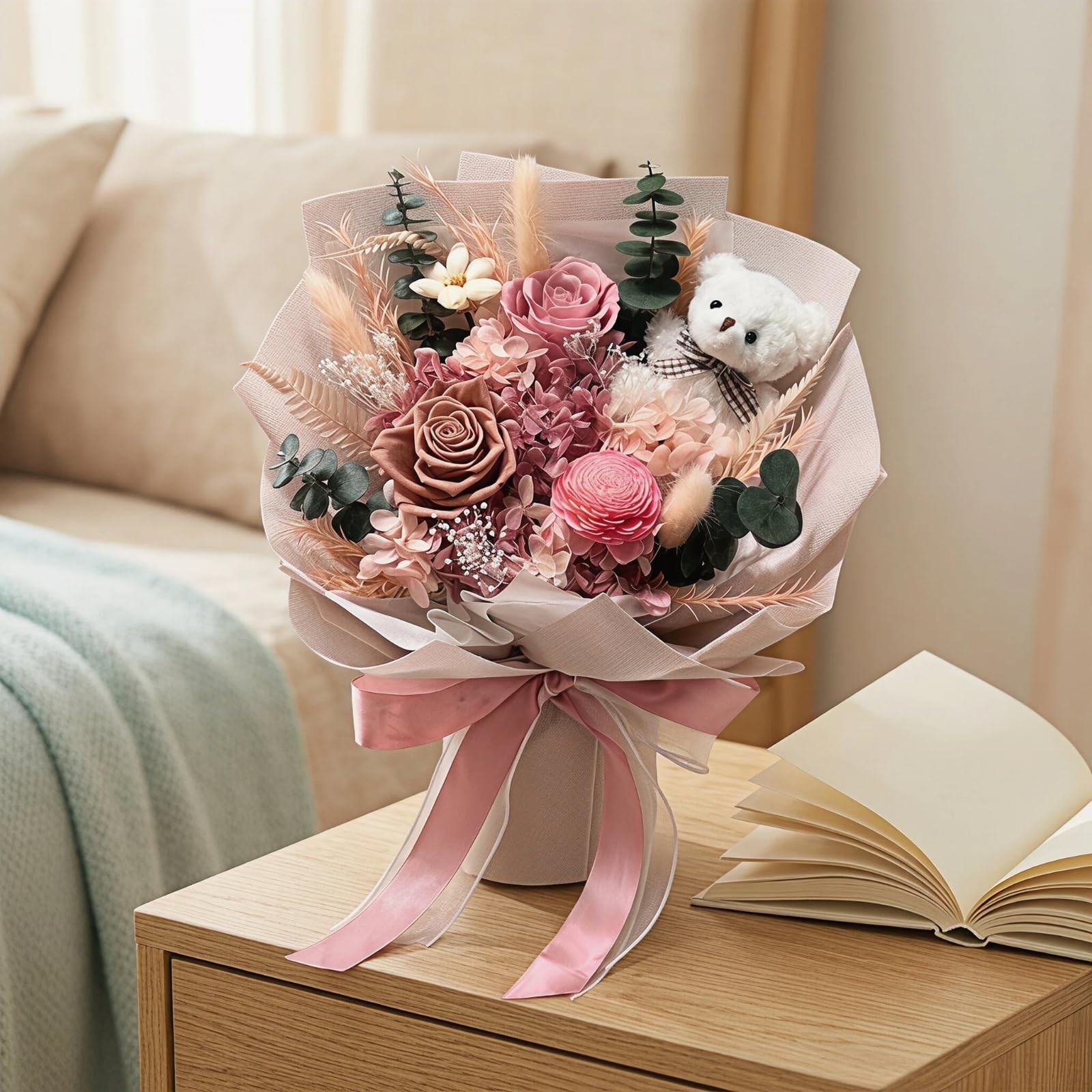 Pink Roses Bouquet Preserved Forever Flowers Gift For Mother Women Wife Mom