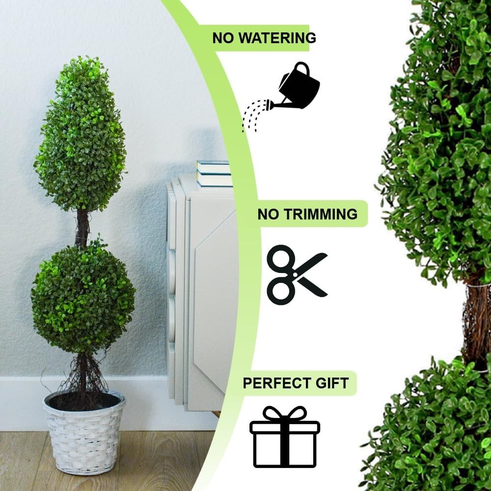 Lush 36″ Artificial Topiary with 2 Ball Shape Design – Ideal for All Seasons