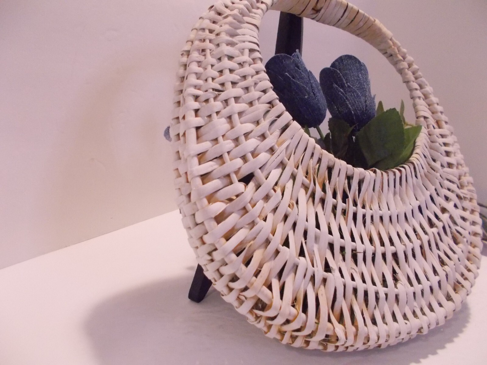 Handcrafted Wall Pocket Basket with 12 Denim Roses – Western Denim Rustic Decor