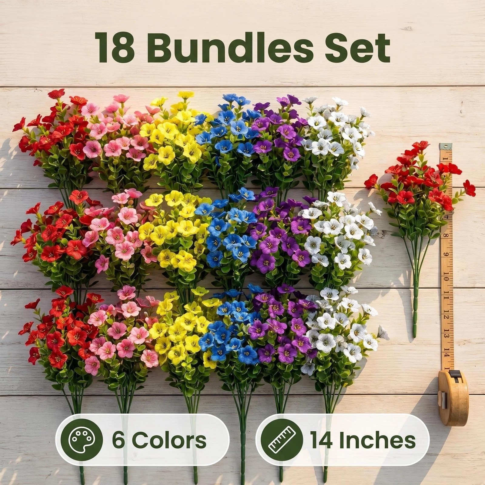 18 Bundles Outdoor Artificial Eucalyptus Flowers, 6 Colors UV Resistant Fake …
