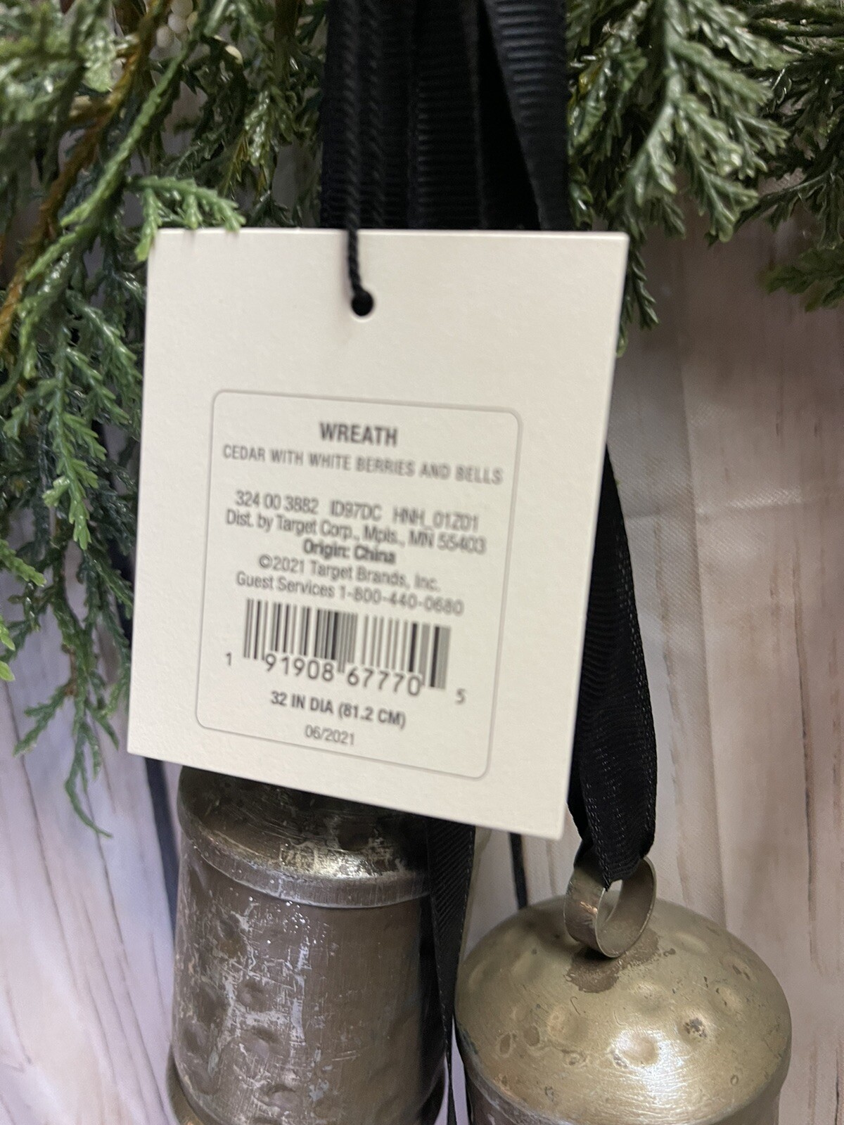 32″ Faux Cedar Plant Wreath with White Berries and Bells – Hearth & Hand with Ma