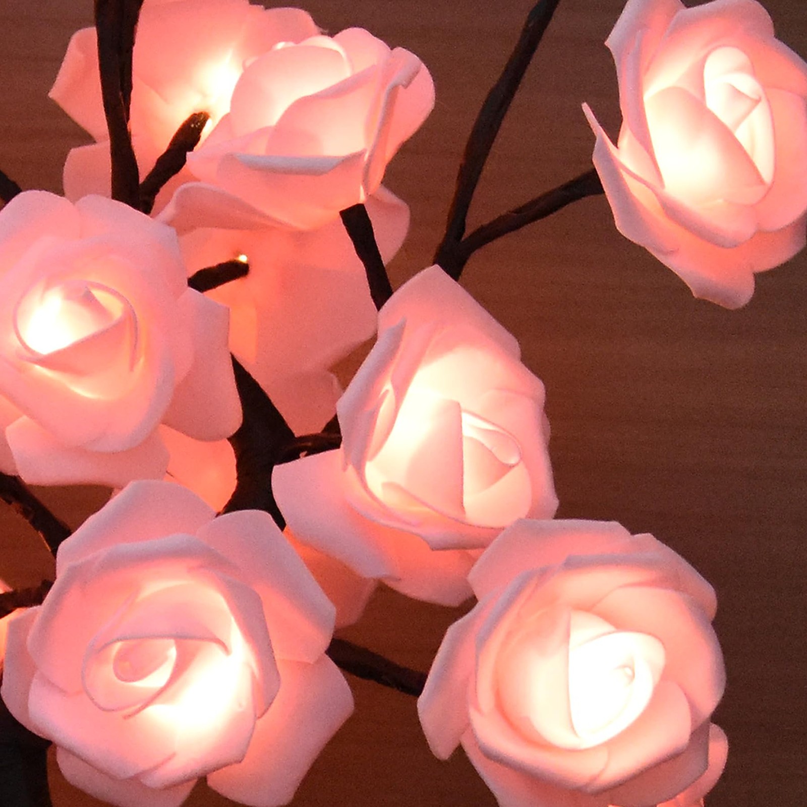 24 LED Pink Rose Tree Light, Artificial Bonsai Flower Table Lamp, USB Battery…