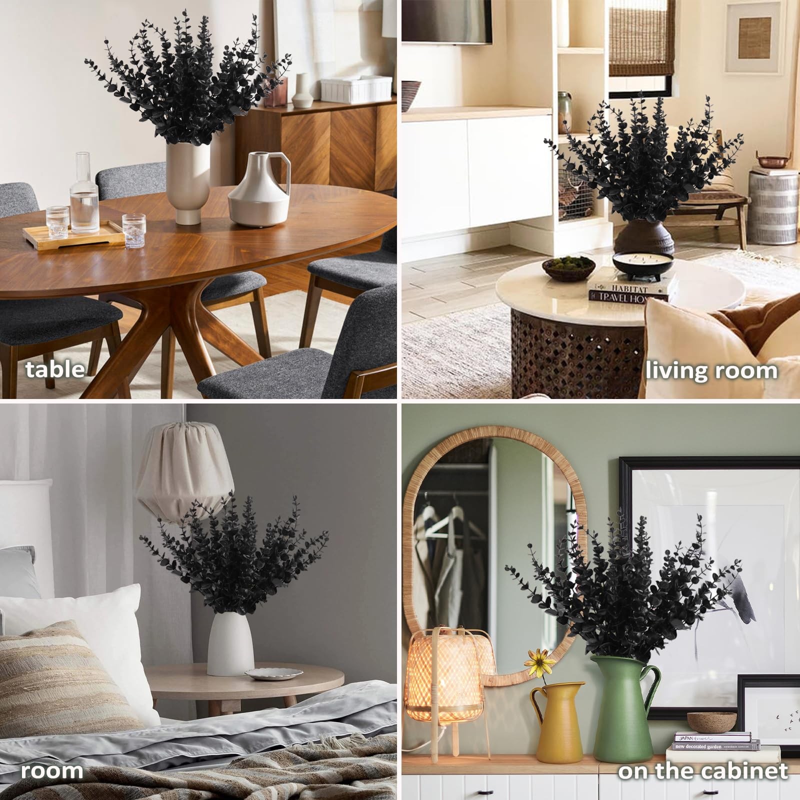 Black Fake Eucalyptus Branches, 36Pcs Floral Arrangement, Home Office Decoration