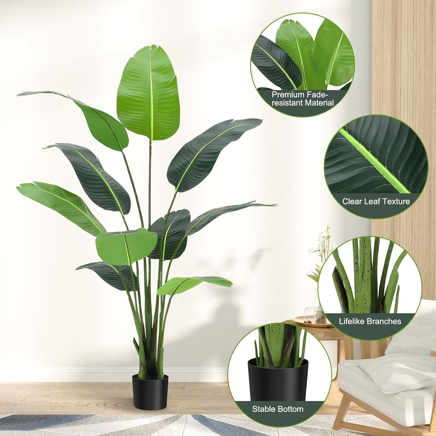 1/2PCS Artificial Banana Tree Tall Fake Palm Tree Plant Home Decor 48/60/72in