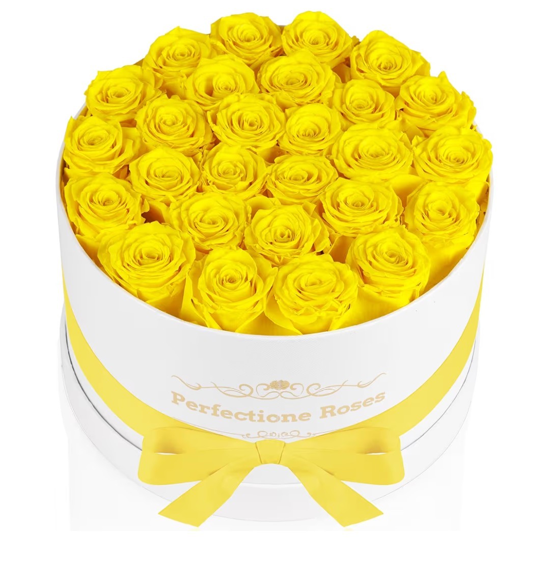 Perfectione Preserved Roses 50 Yellow Roses in a Box- Perfect For Any Occasion