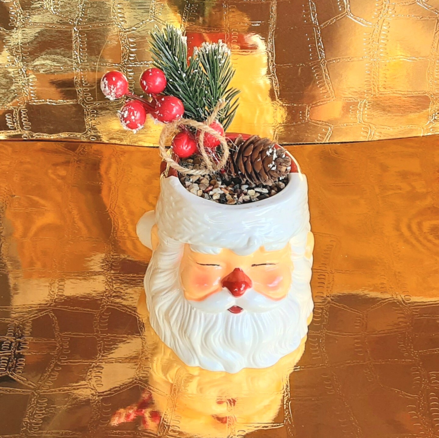 11cm Santa Pot Xmas Berry Plant Christmas Artificial Flower Decor Potted Gift