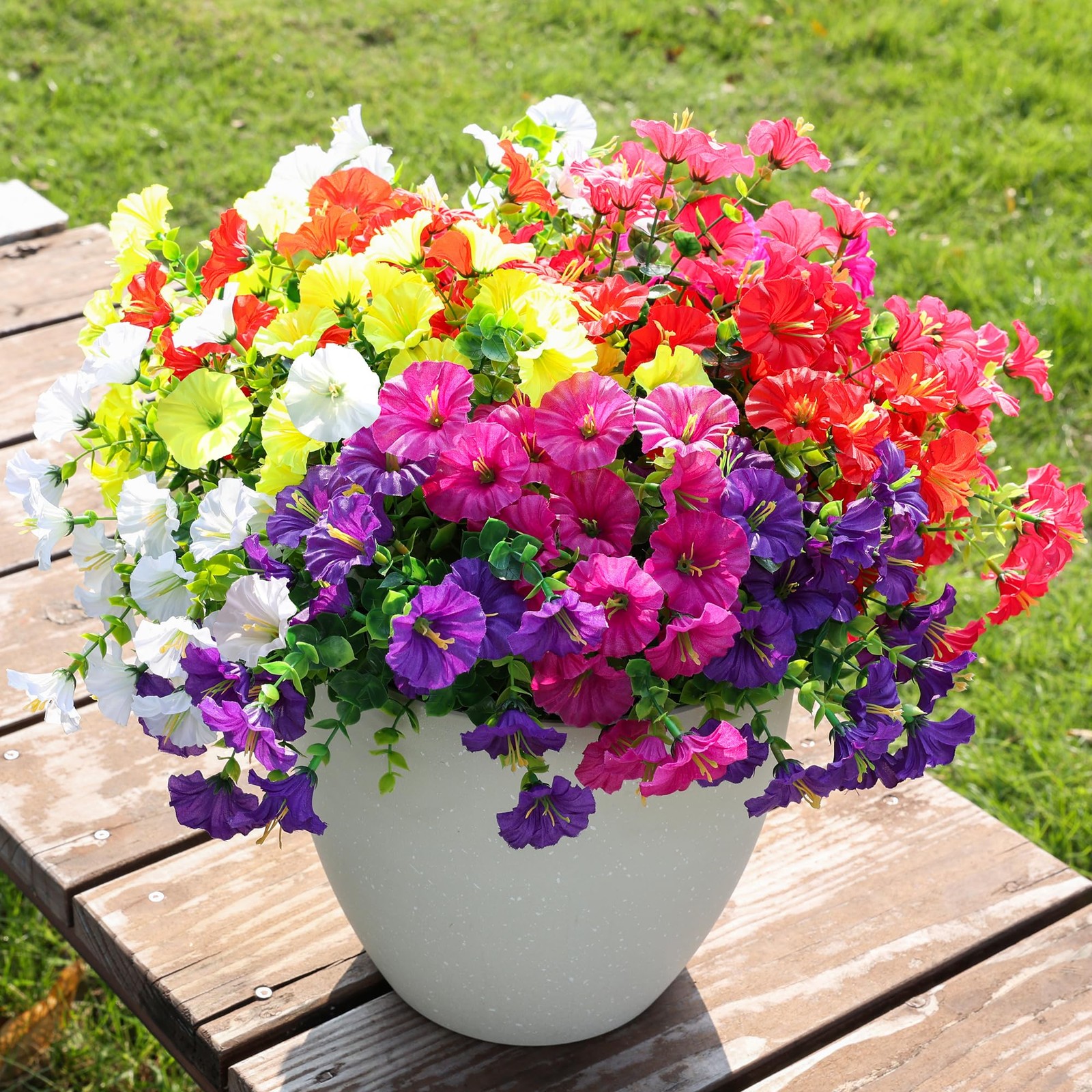 Artificial Flowers for Outdoors Fake Plants Outside Decoration, 12 Bundles Si…