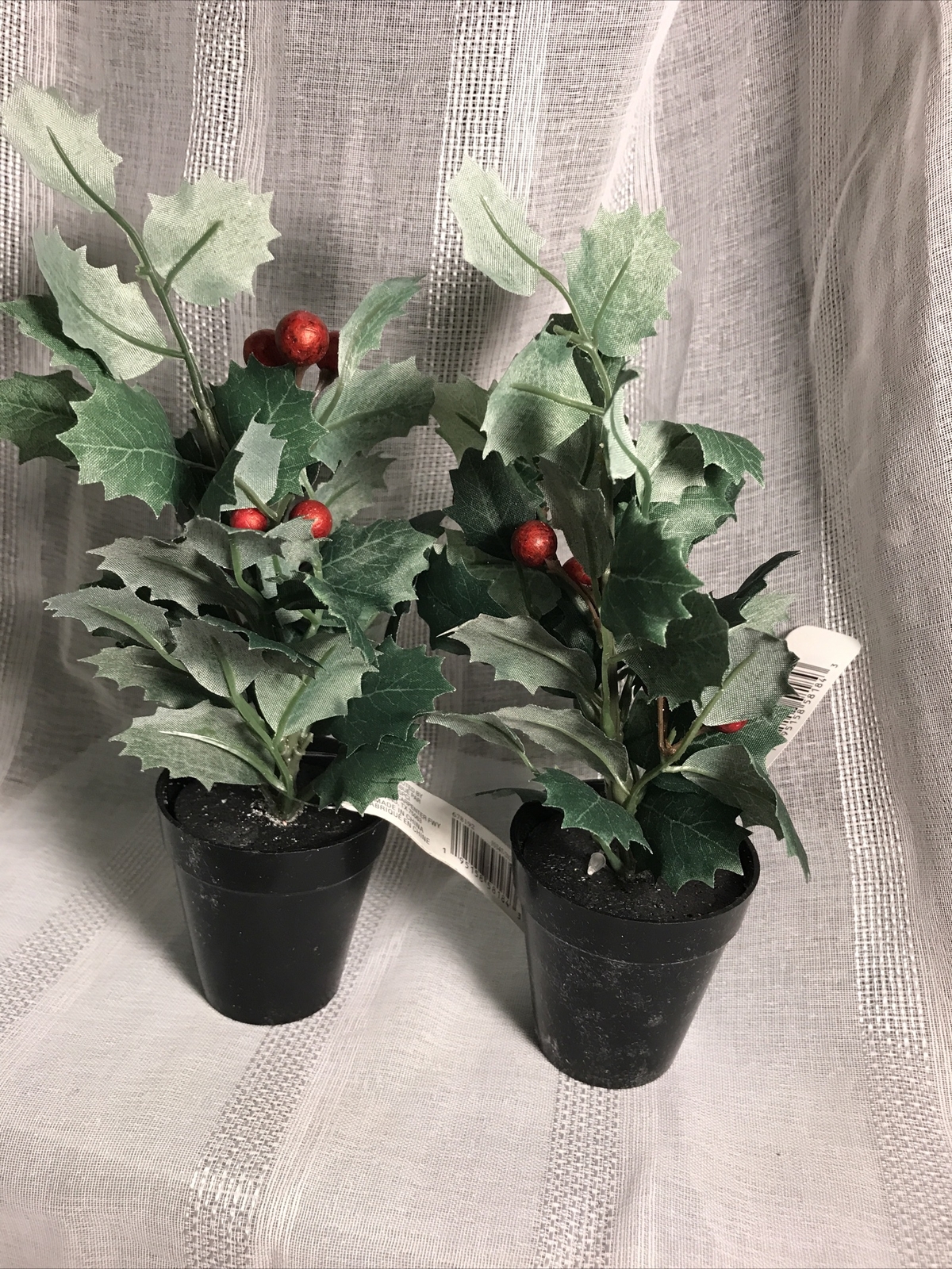 Christmas (2) Winter Mini Potted Faux Holly Berry Plant 8” NEW Desktop Cute