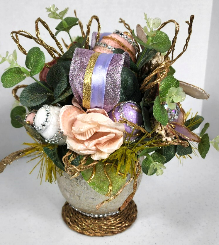 Pier 1 Capiz Easter Egg Floral Shimmer Glamour Arrangement GUC