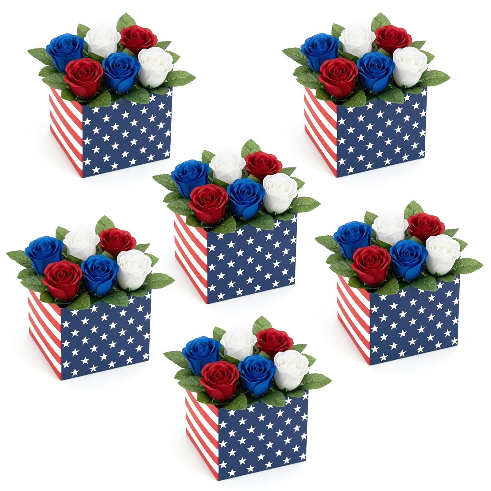 Red White and Blue Patriotic Table Centerpiece Decor American Flag Box Decora…