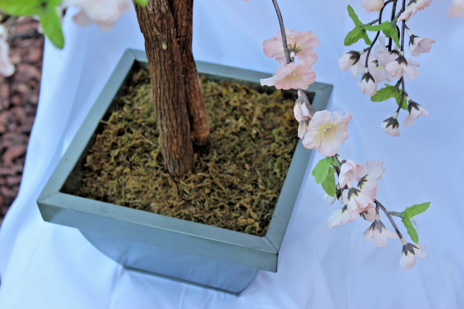 15” Cherry Blossom Bonsai Styled Artificial Tree w/Decor Planter. Retail $98