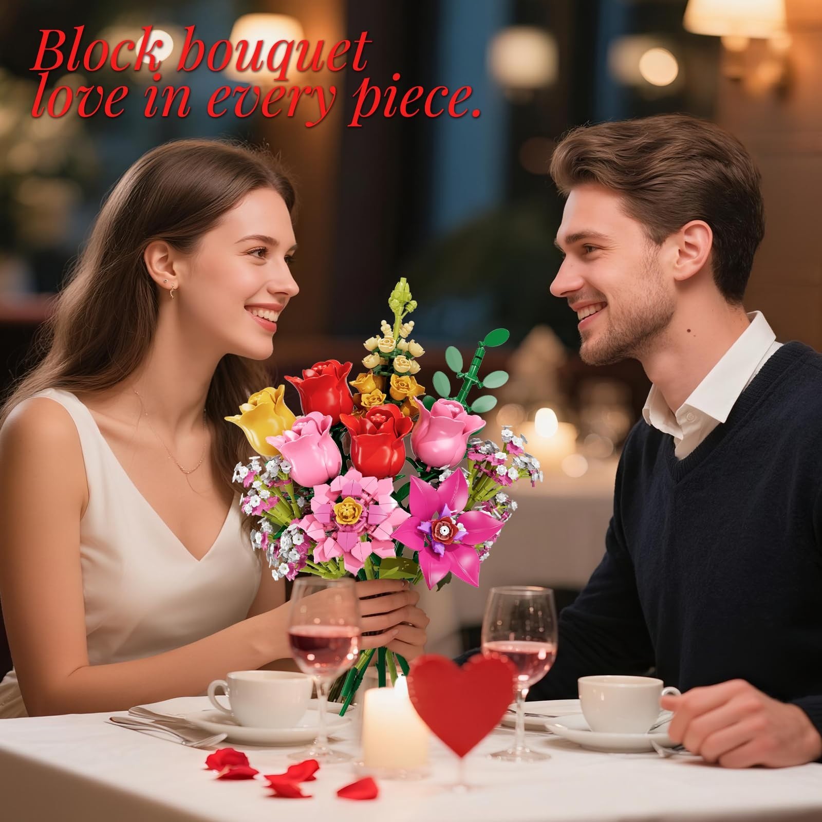 Pink Roses Building Set – 765 PCS Botanical Block Toy for Home Decor & Gifts