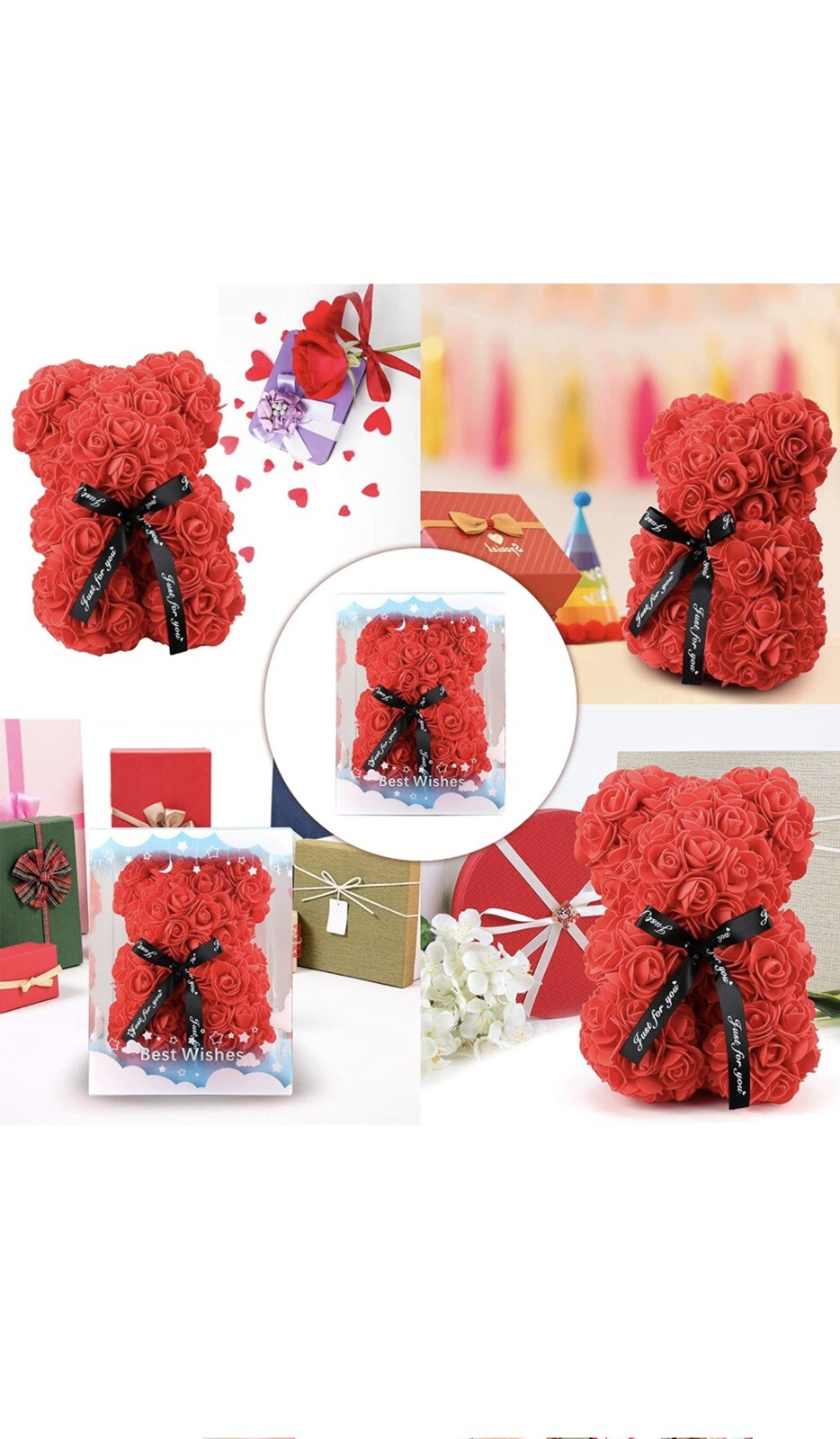 Rose Bear Gifts for Anyone. Flower Teddy Bear Birthday Gift for Mom Girlfriend,