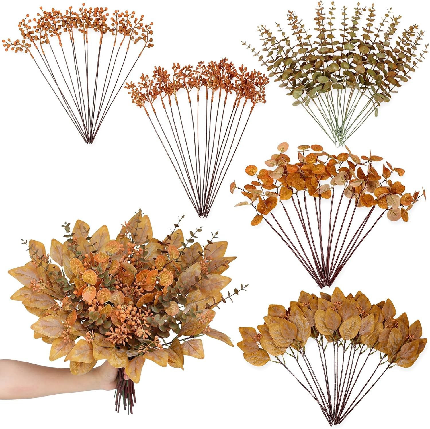 120 pieces of mixed artificial eucalyptus leaves and stems with simulated