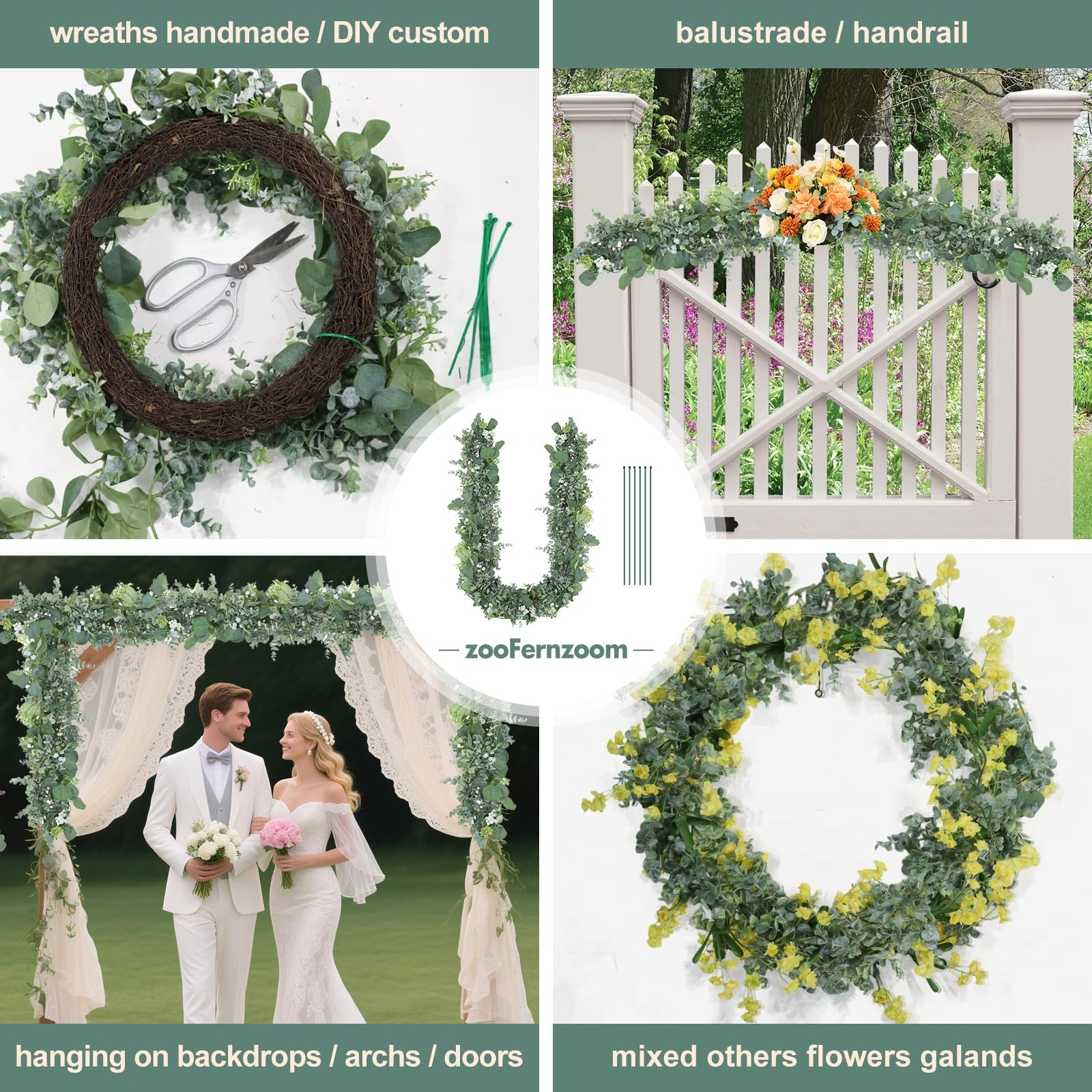 Eucalyptus Garland for Table, 6ft Faux Eucalyptus Garland with White Flowers …