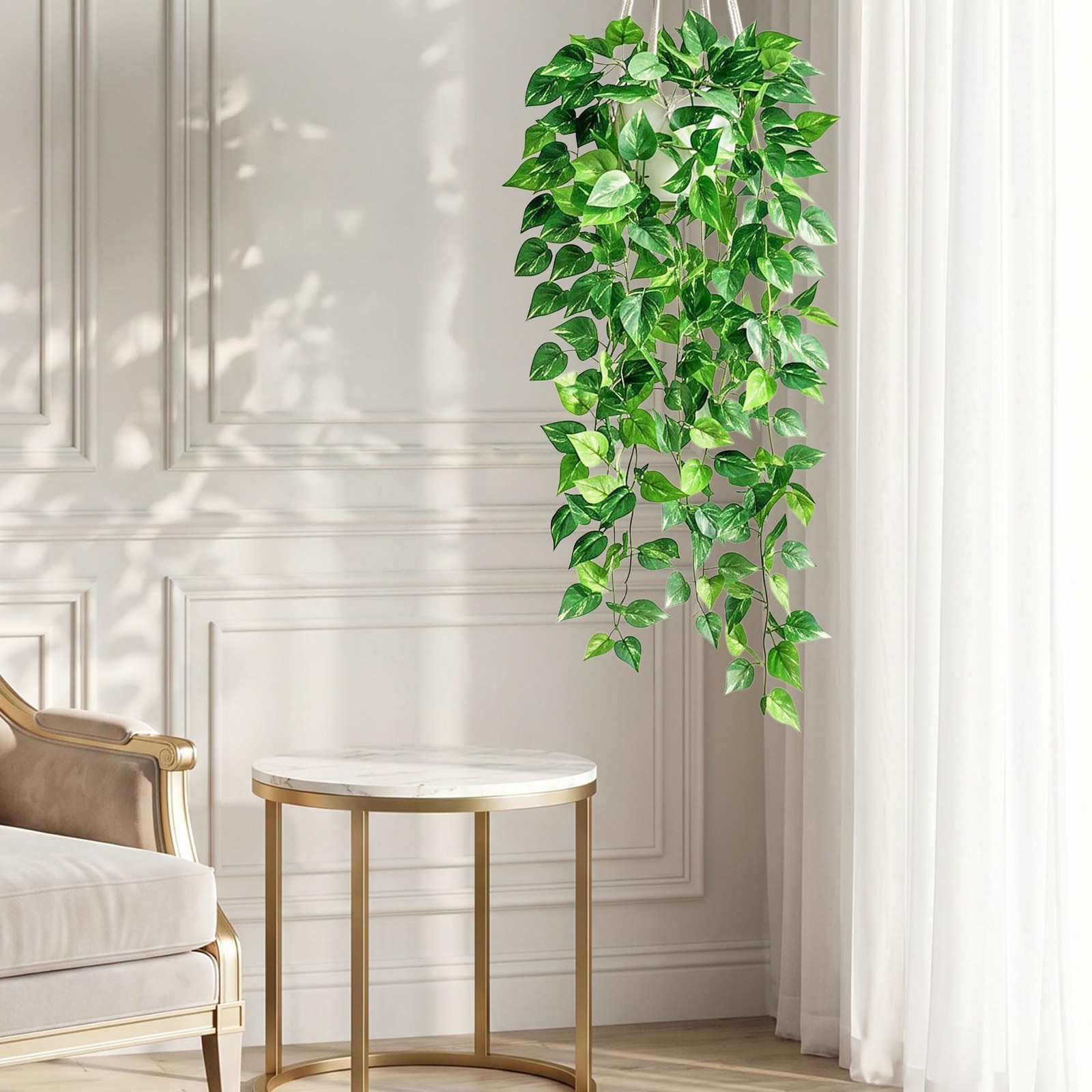 2 Packs Fake Hanging Plants with Pots, Artificial Pothos Hanging Plants with …