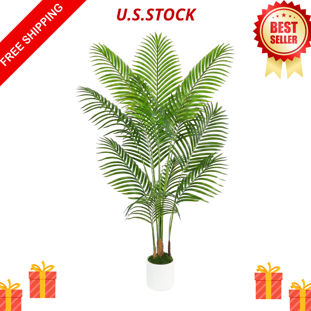 NEW 5FT Artificial Palm Tree Areca 12 Leaves White Planter Indoor Outdoor