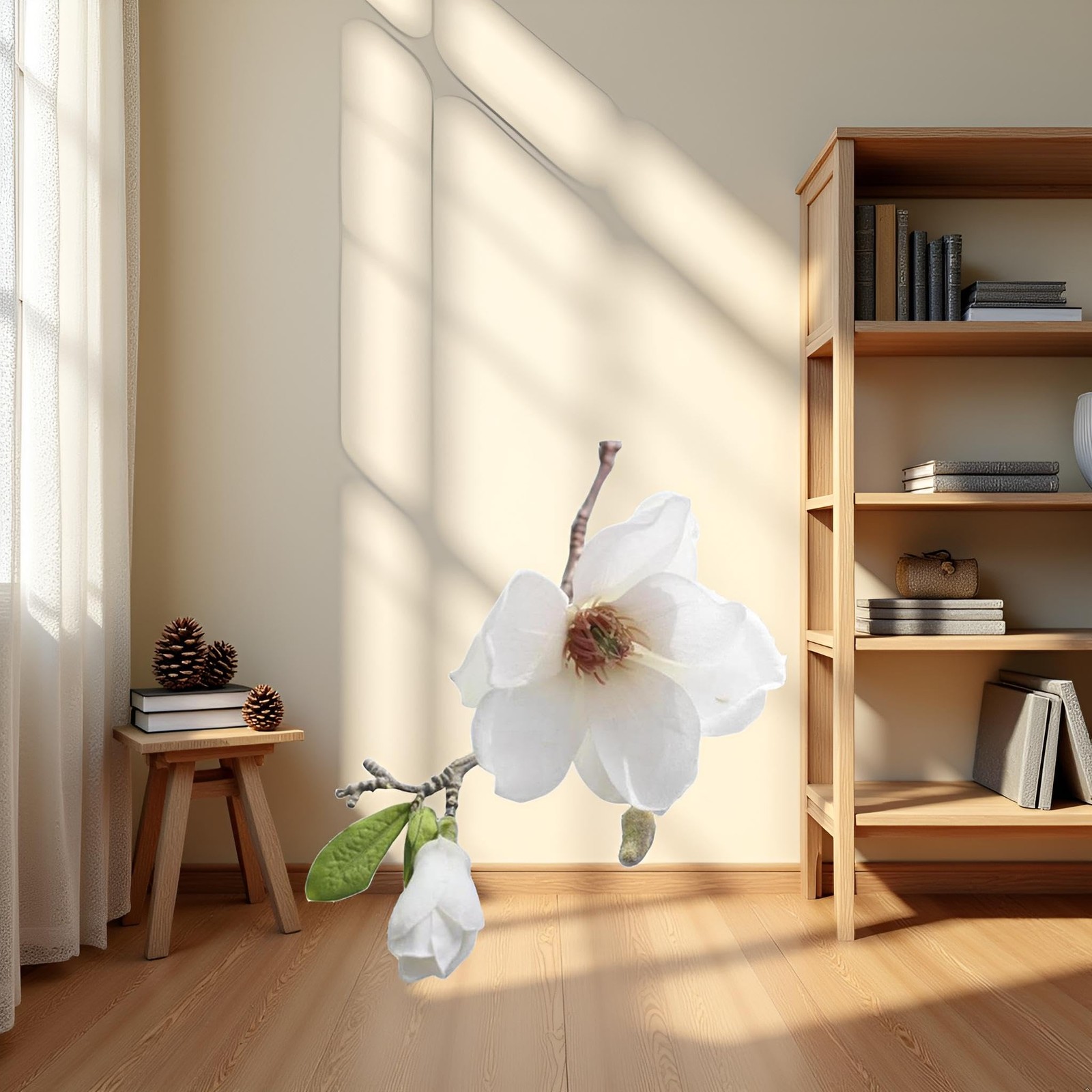 White Artificial Magnolia Fake Silk Flower Single Floral Home Decor Living Ro…