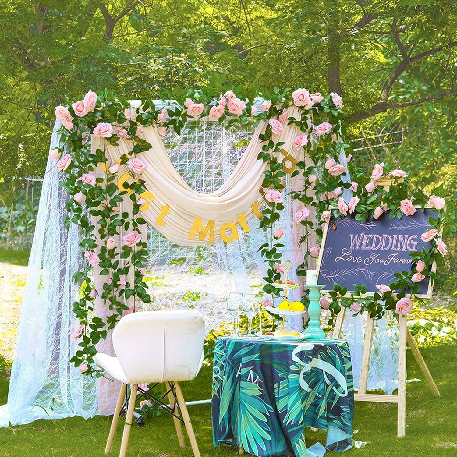 7.5 Ft Garland Wall Silk Artificial Hanging Rose Flower Vine Wedding Decor Pink