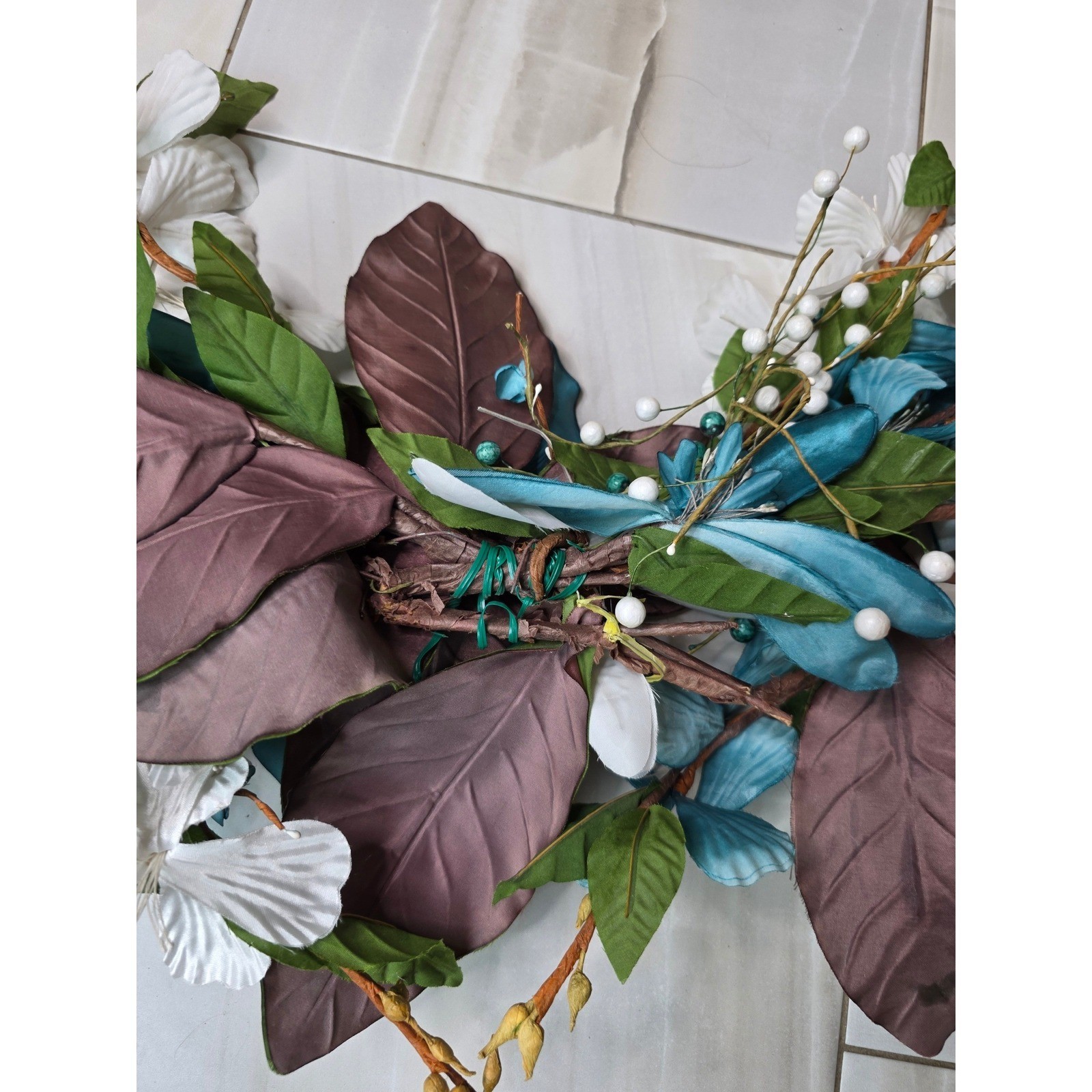 Large Teal & White Floral Wall Decor Metal Flower Wall Art 37″ Wide