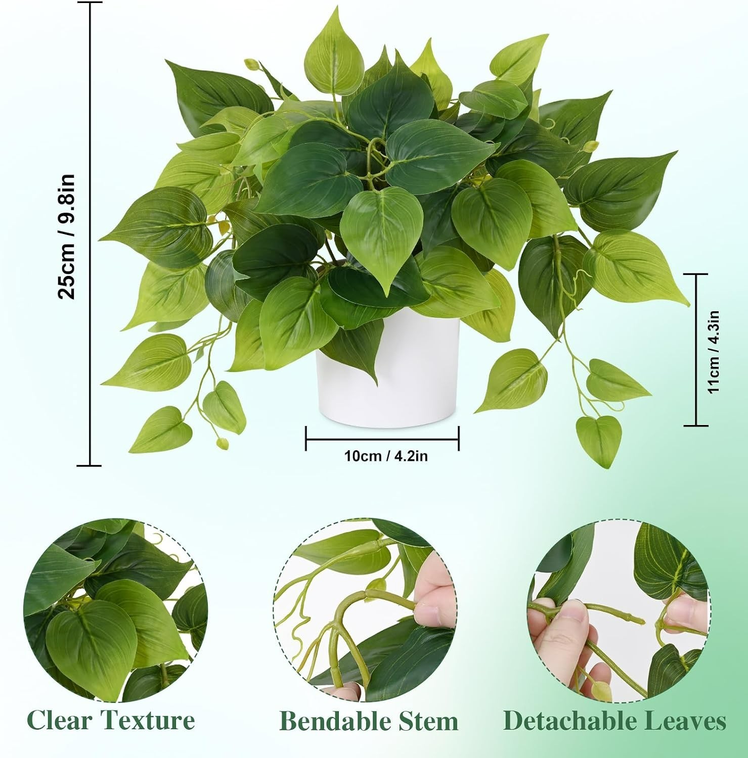 Versatile Artificial Plant for Home, Kitchen & Office – 9.8″ Fake Pothos Style