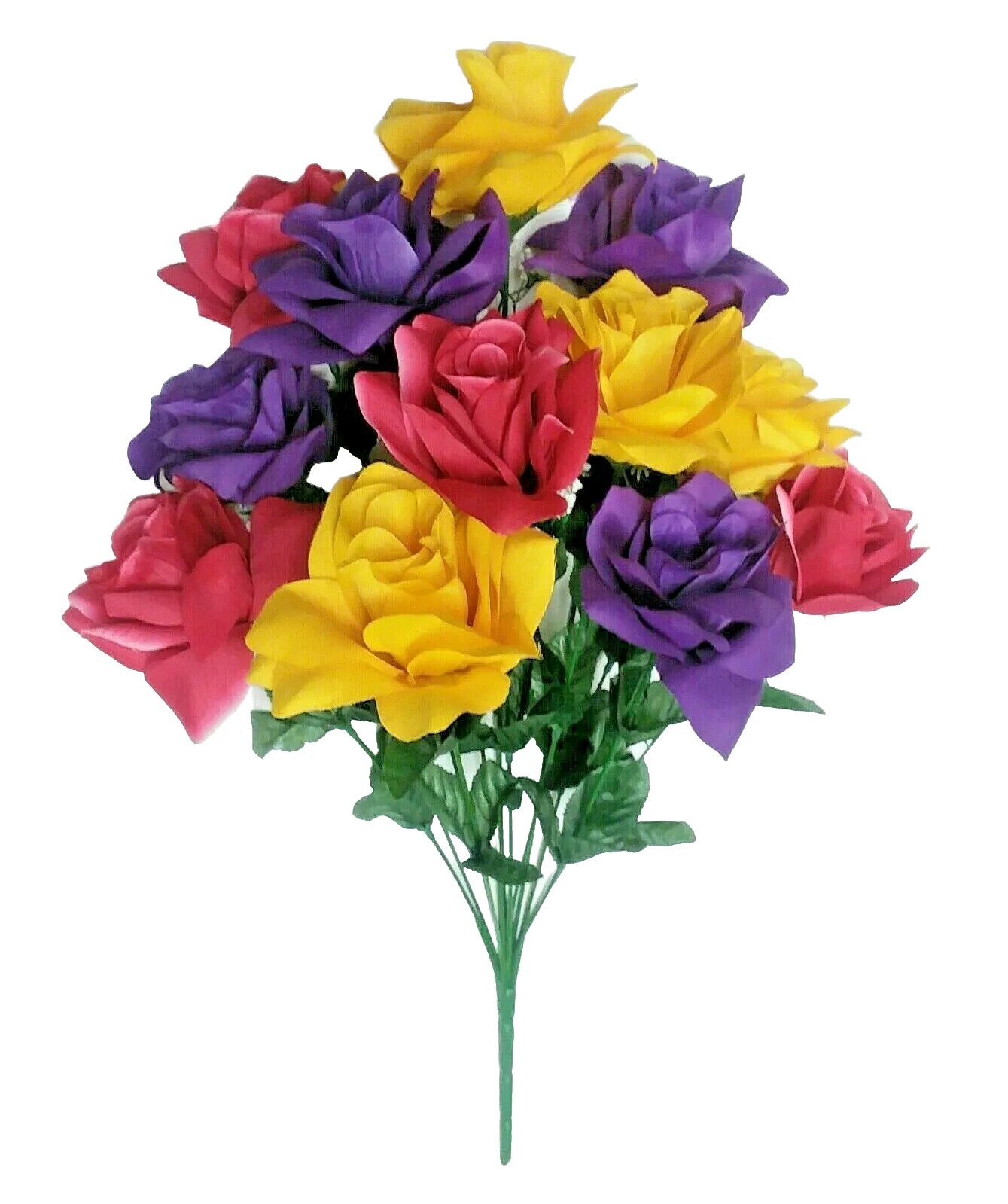 Yellow, Purple & Beauty Microfiber 4″ Rose 20″ Multicolored Bush Silk Flower USA
