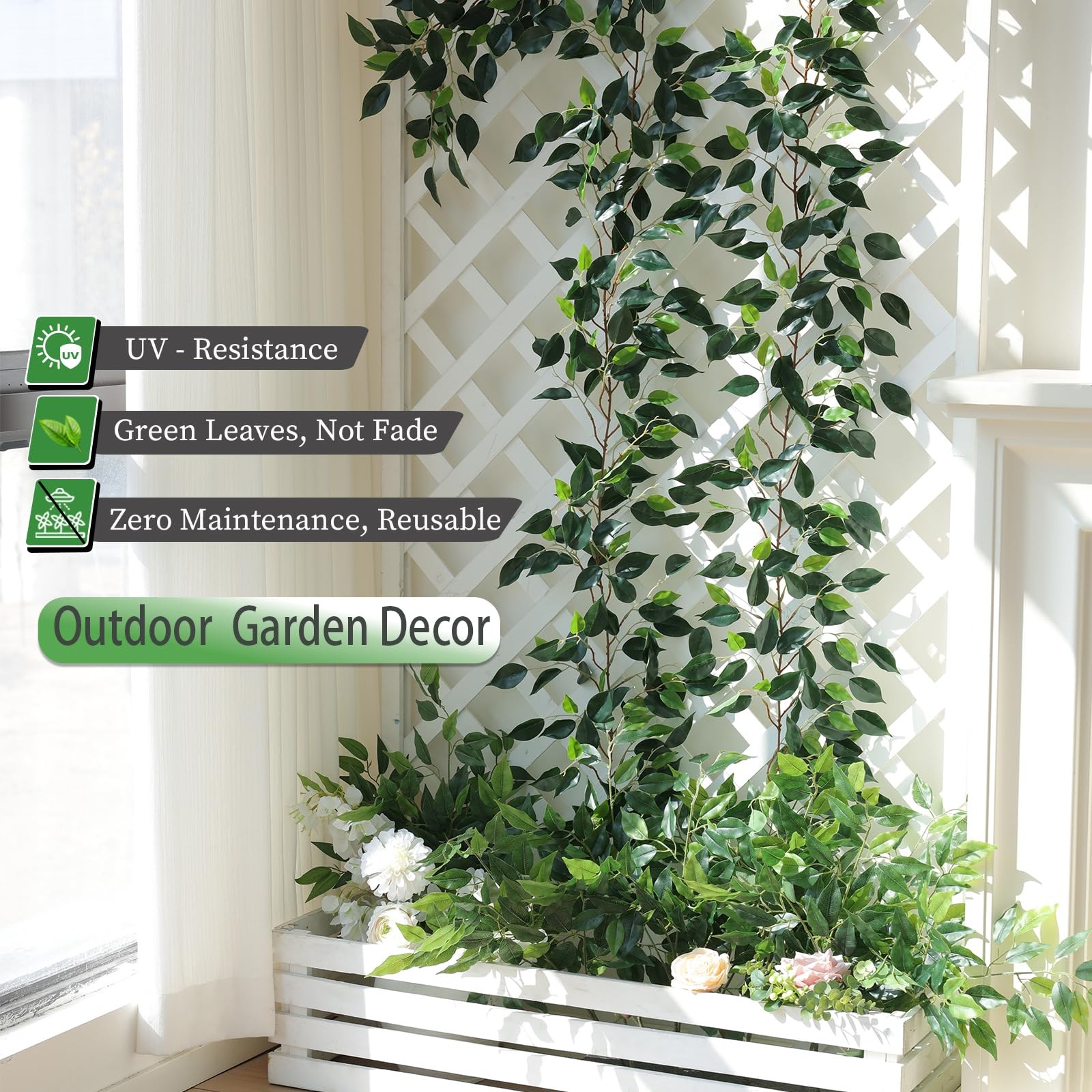 mizii 5 Packs 390″ Artificial Vines Ficus Garland Fake Vine Silk Green Leaves…