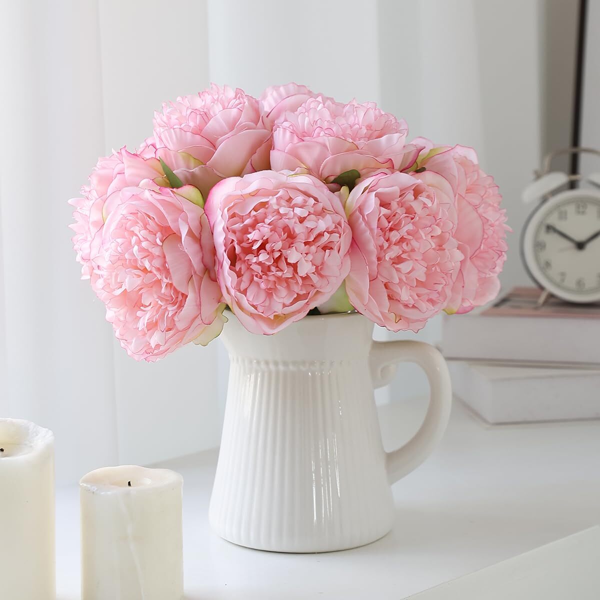 10PCS Pink Realistic Artificial Flowers Peony Fake Silk for Home Office Weddi…